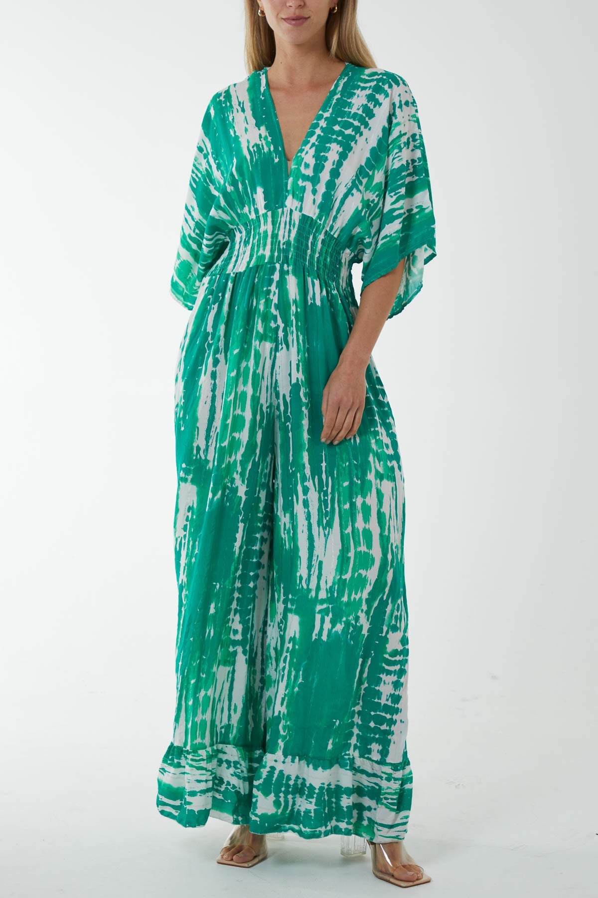 Tied Back Shirred Bodice Jumpsuit