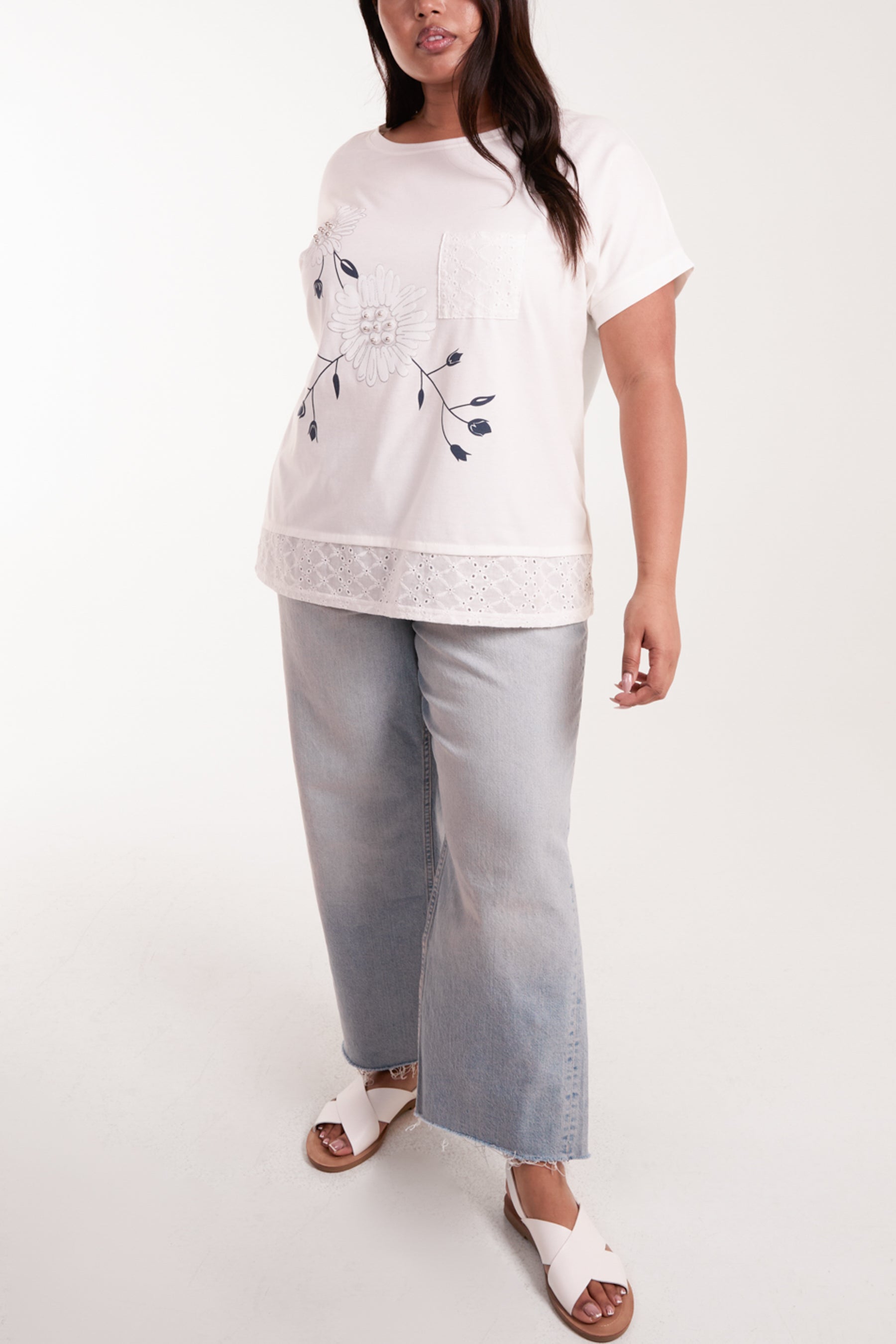 Curve Floral Design & Broderie Anglaise Top