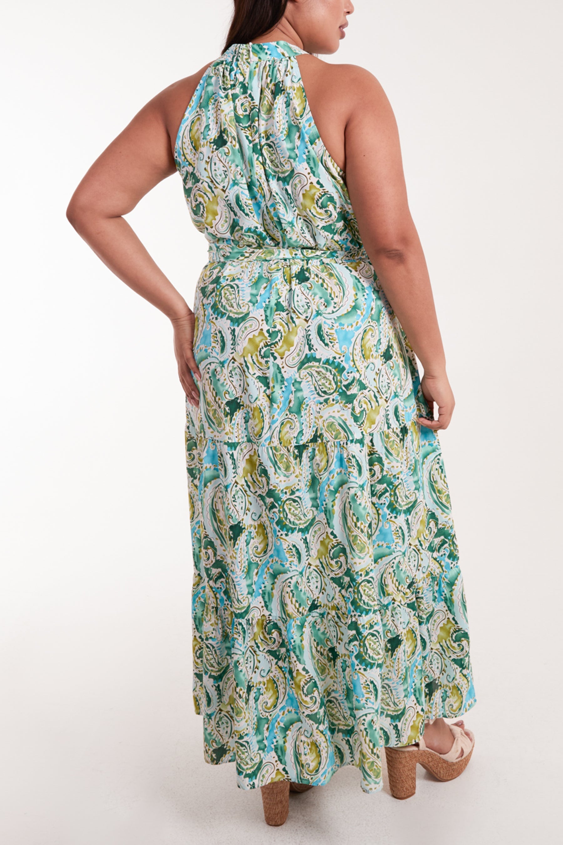 Curve Halter Neck Paisley Maxi Dress
