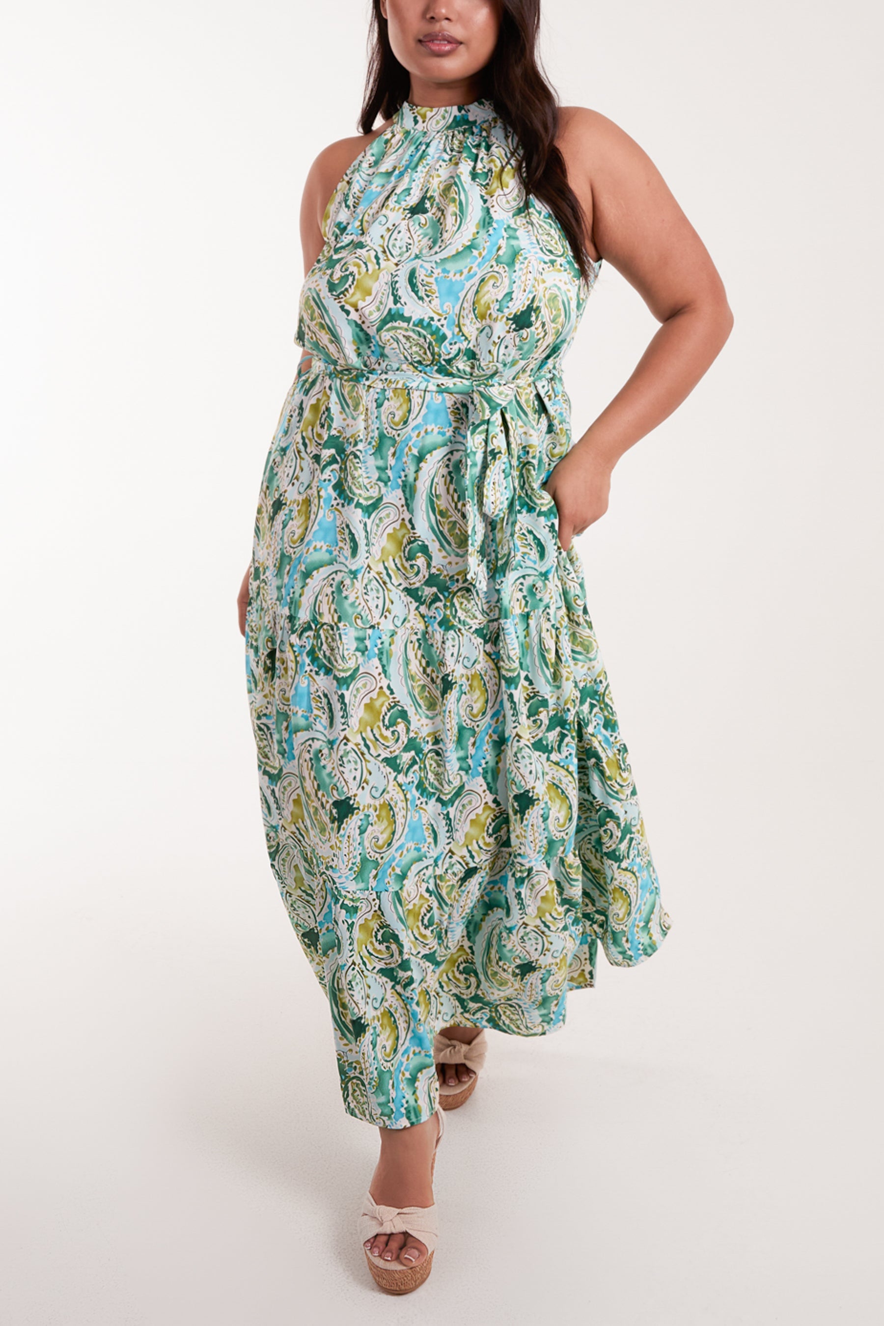 Curve Halter Neck Paisley Maxi Dress
