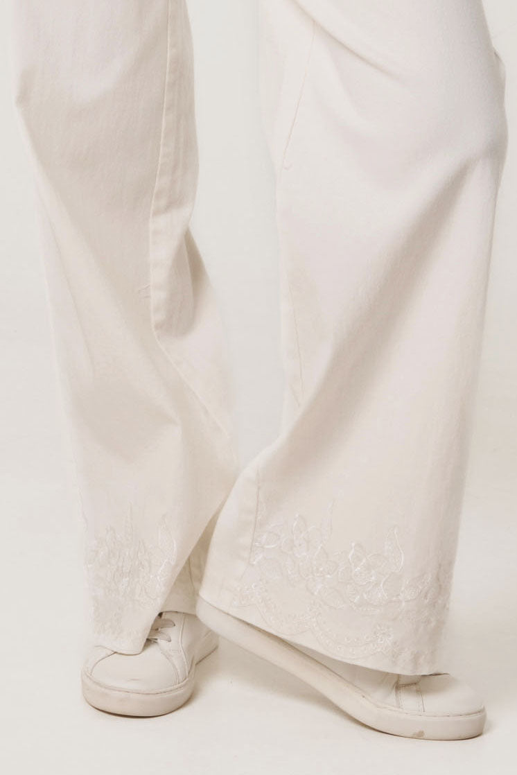 Floral Embroidered Wide Ankle Jeans