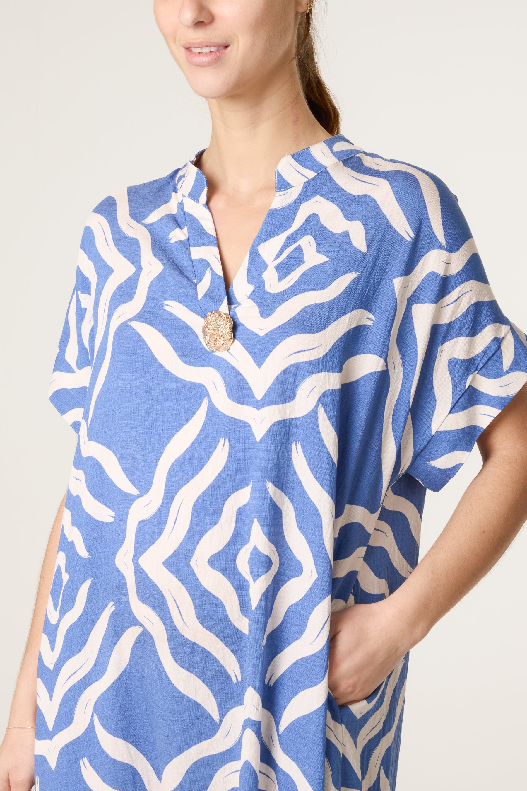 Abstract Gold Button Tunic Dress