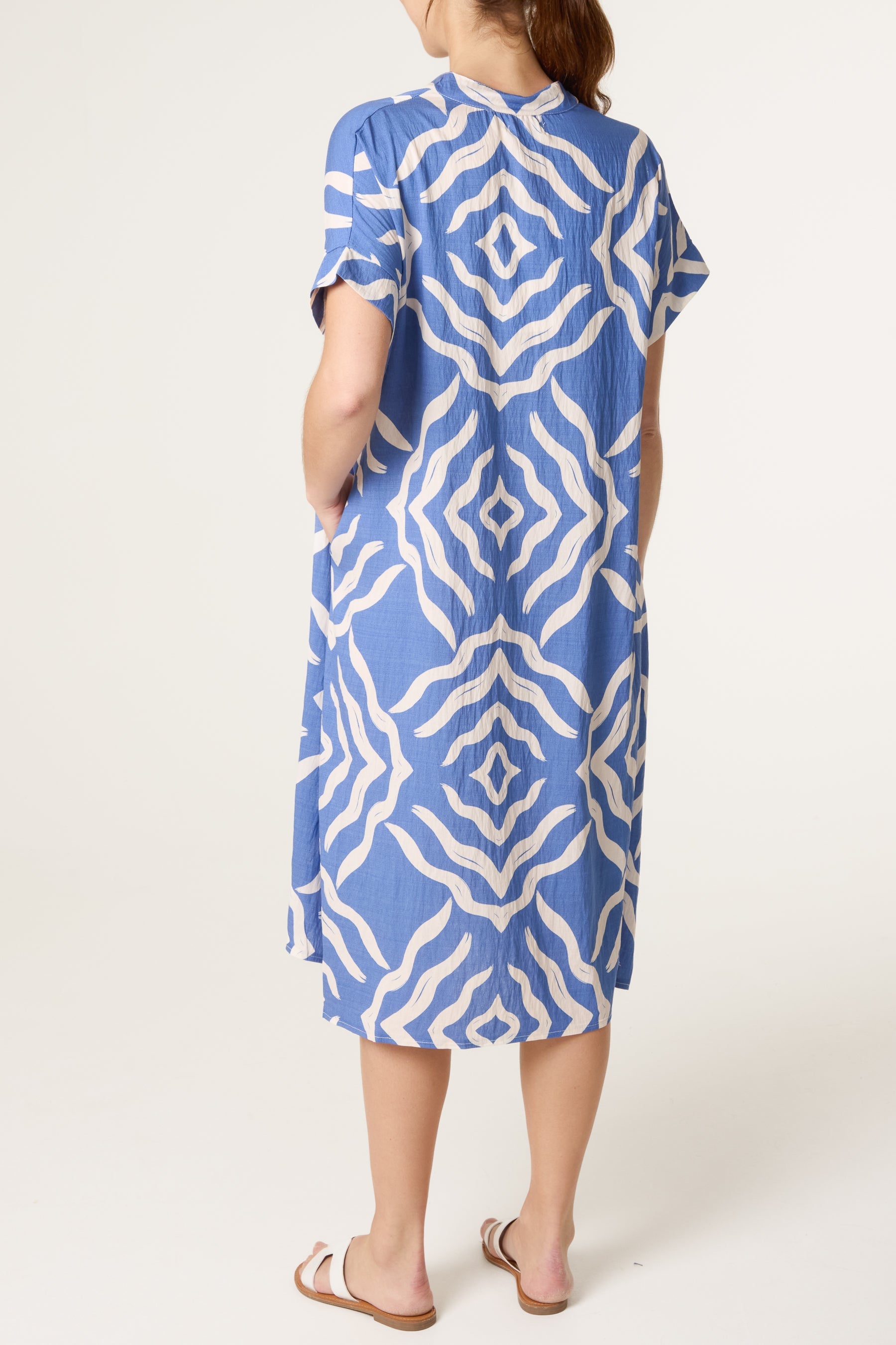 Abstract Gold Button Tunic Dress