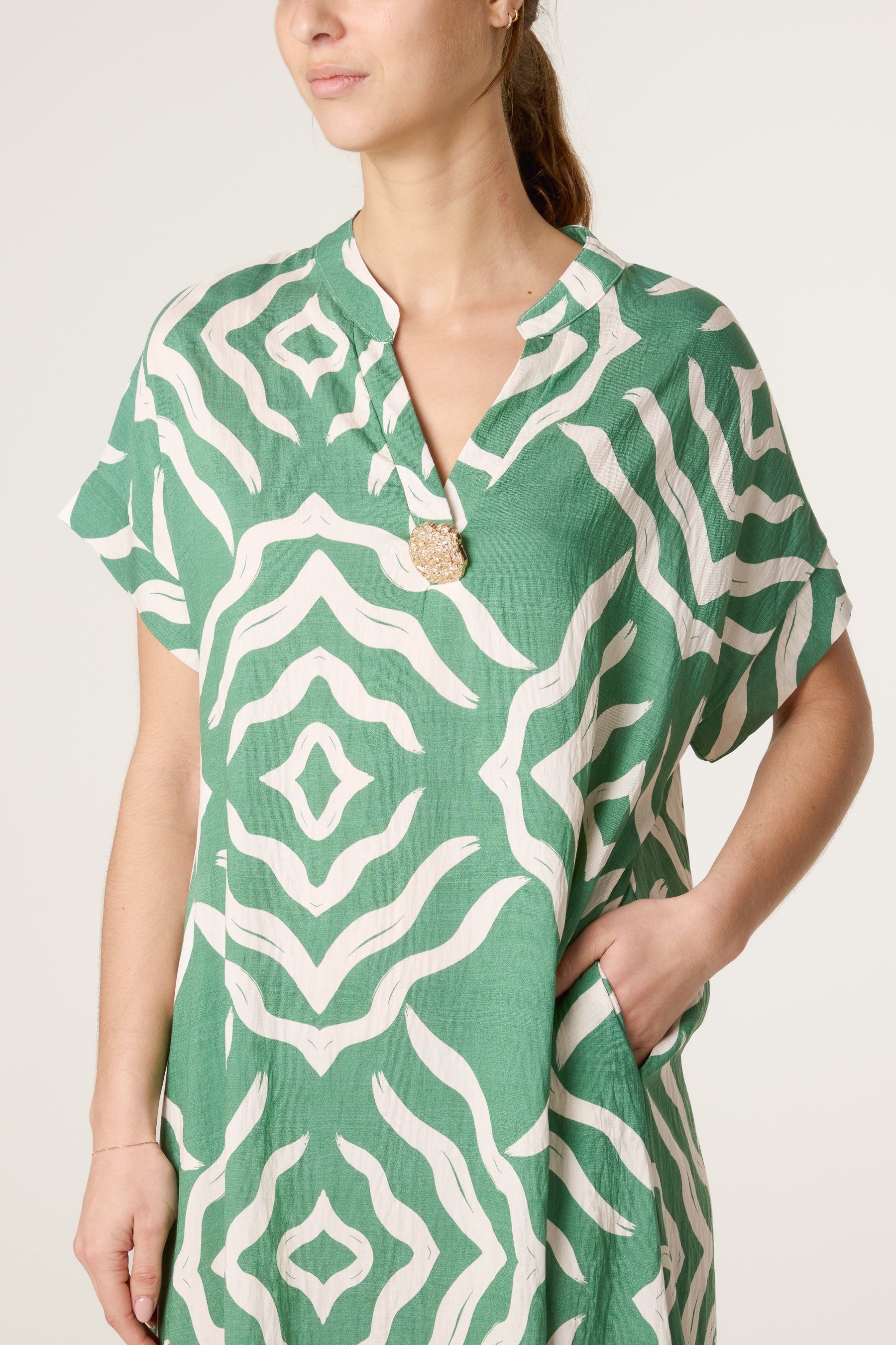 Abstract Gold Button Tunic Dress