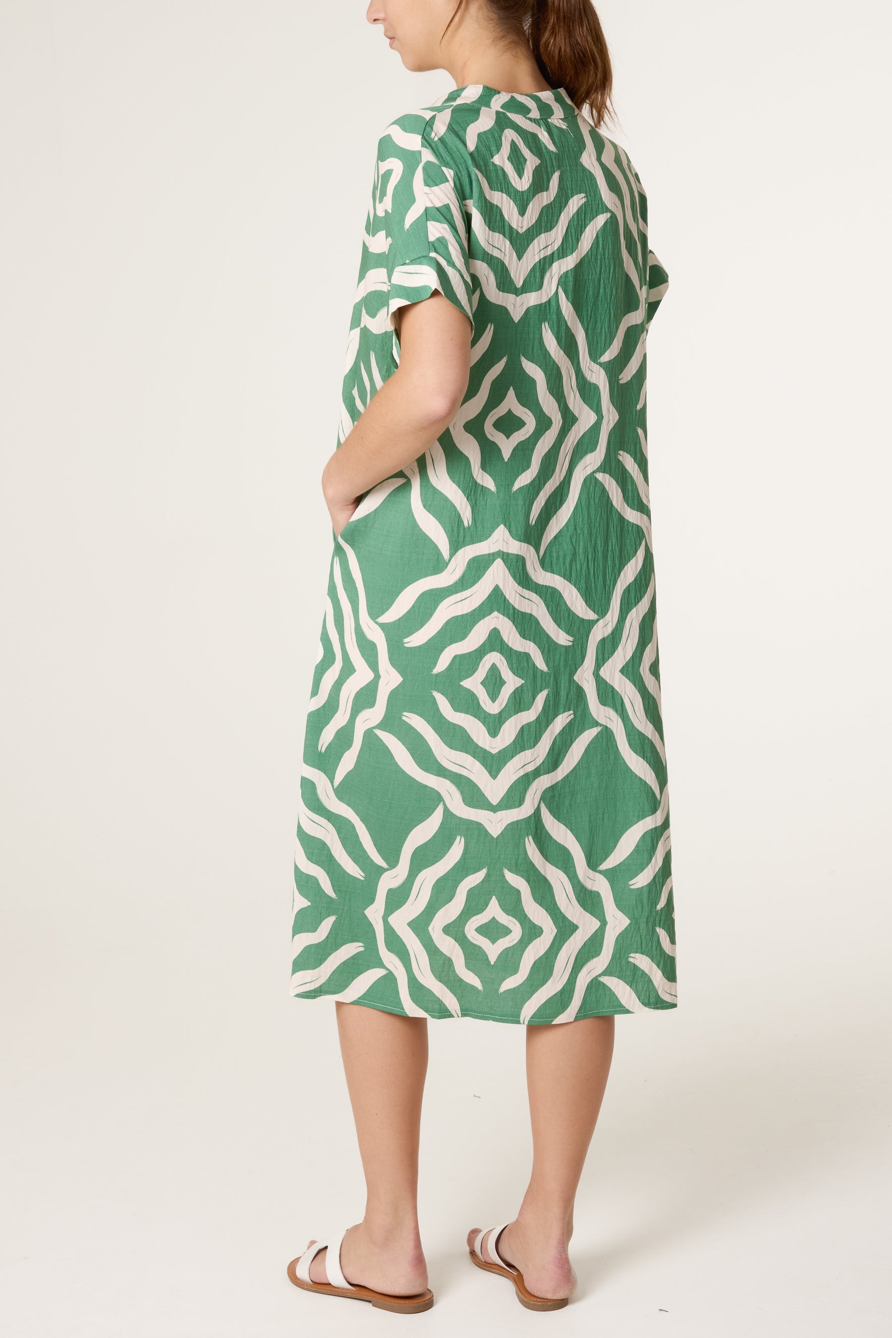 Abstract Gold Button Tunic Dress