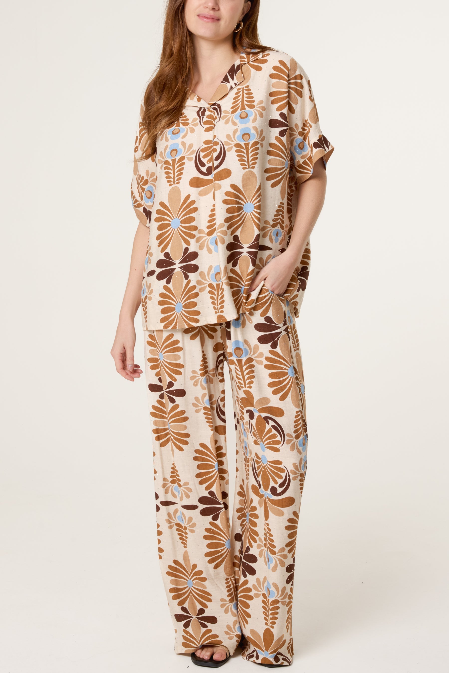 Abstract Floral Top & Trouser Set