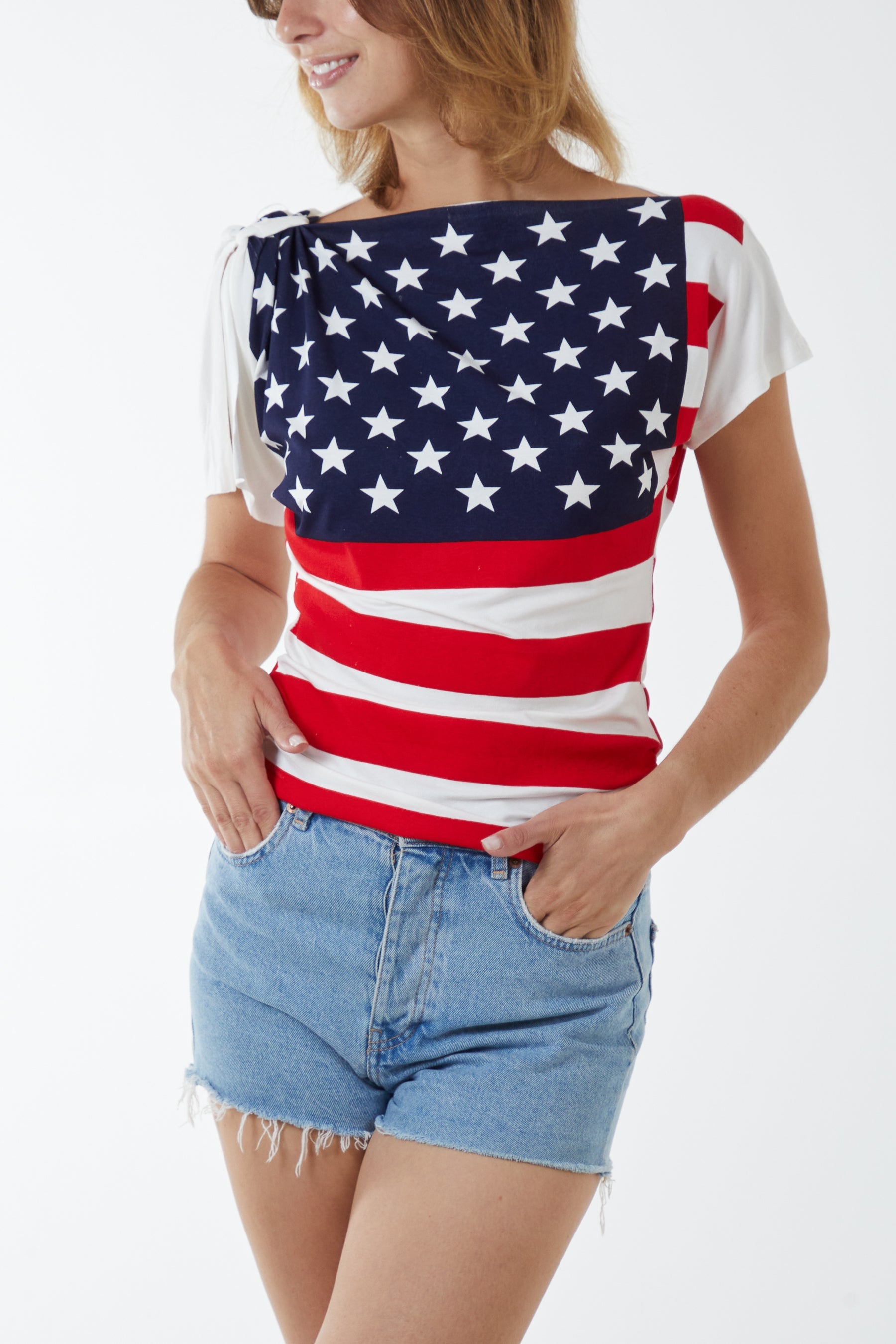 USA Crew Neck Tie Side Top