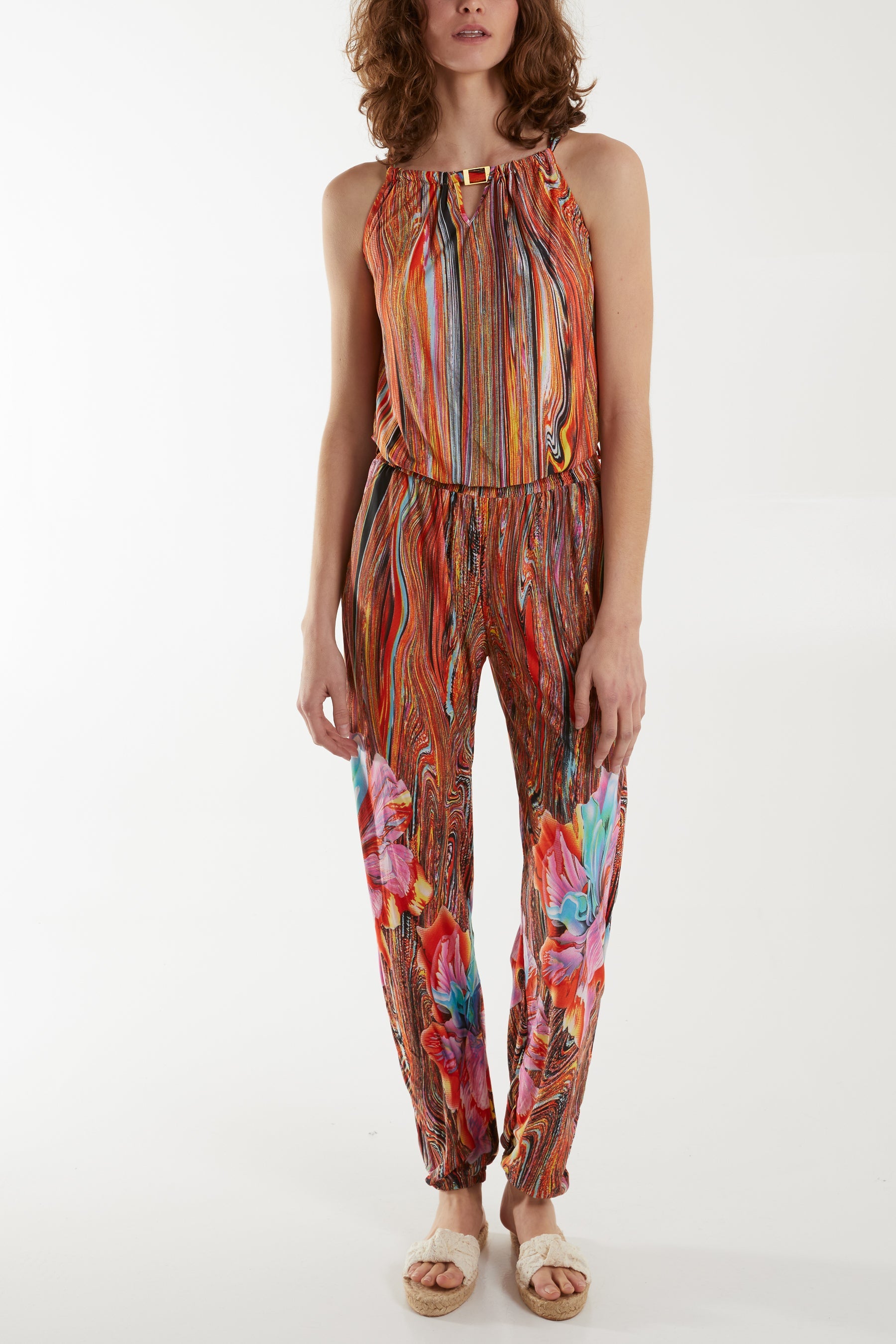 Multi Print Halterneck Jumpsuit