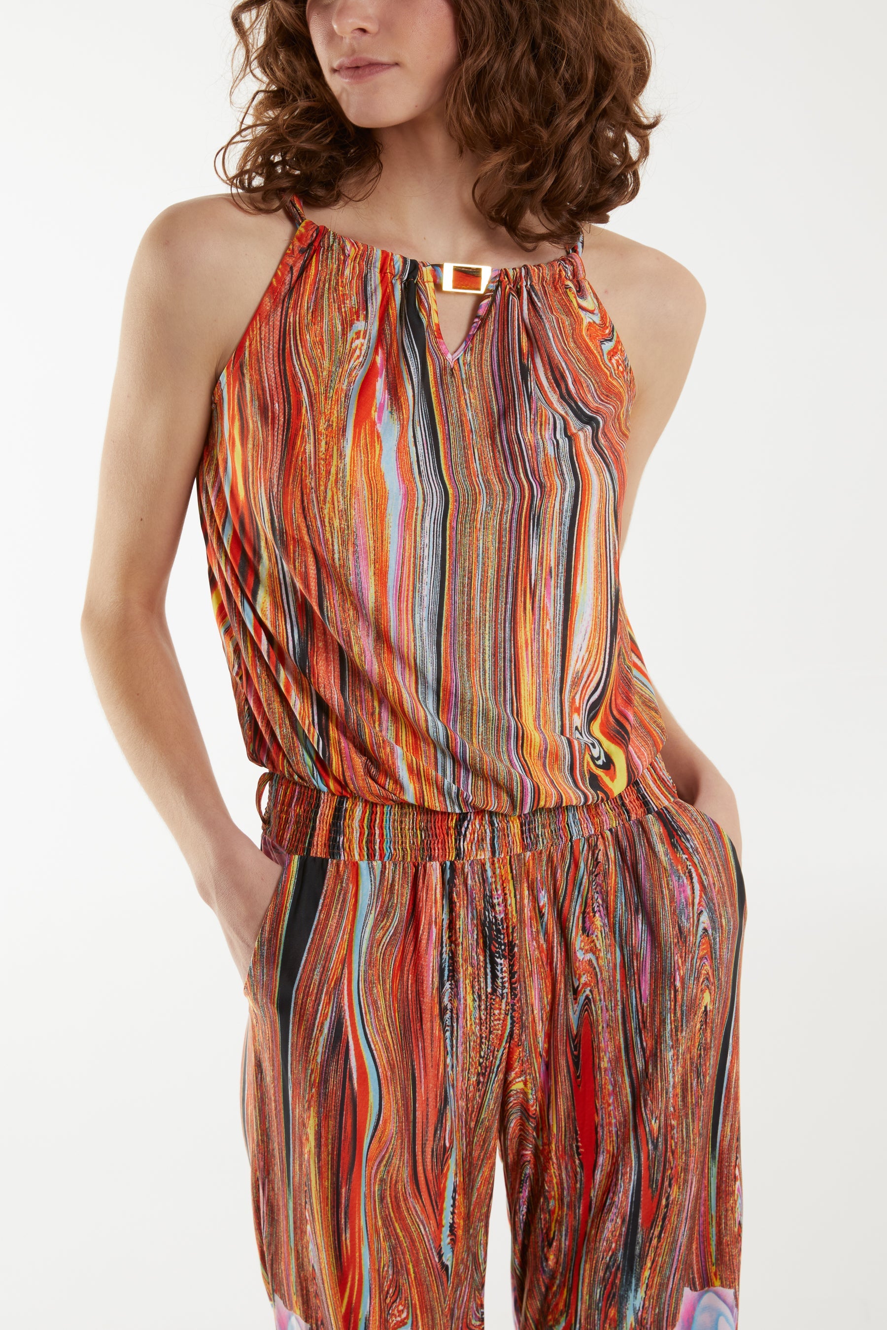 Multi Print Halterneck Jumpsuit