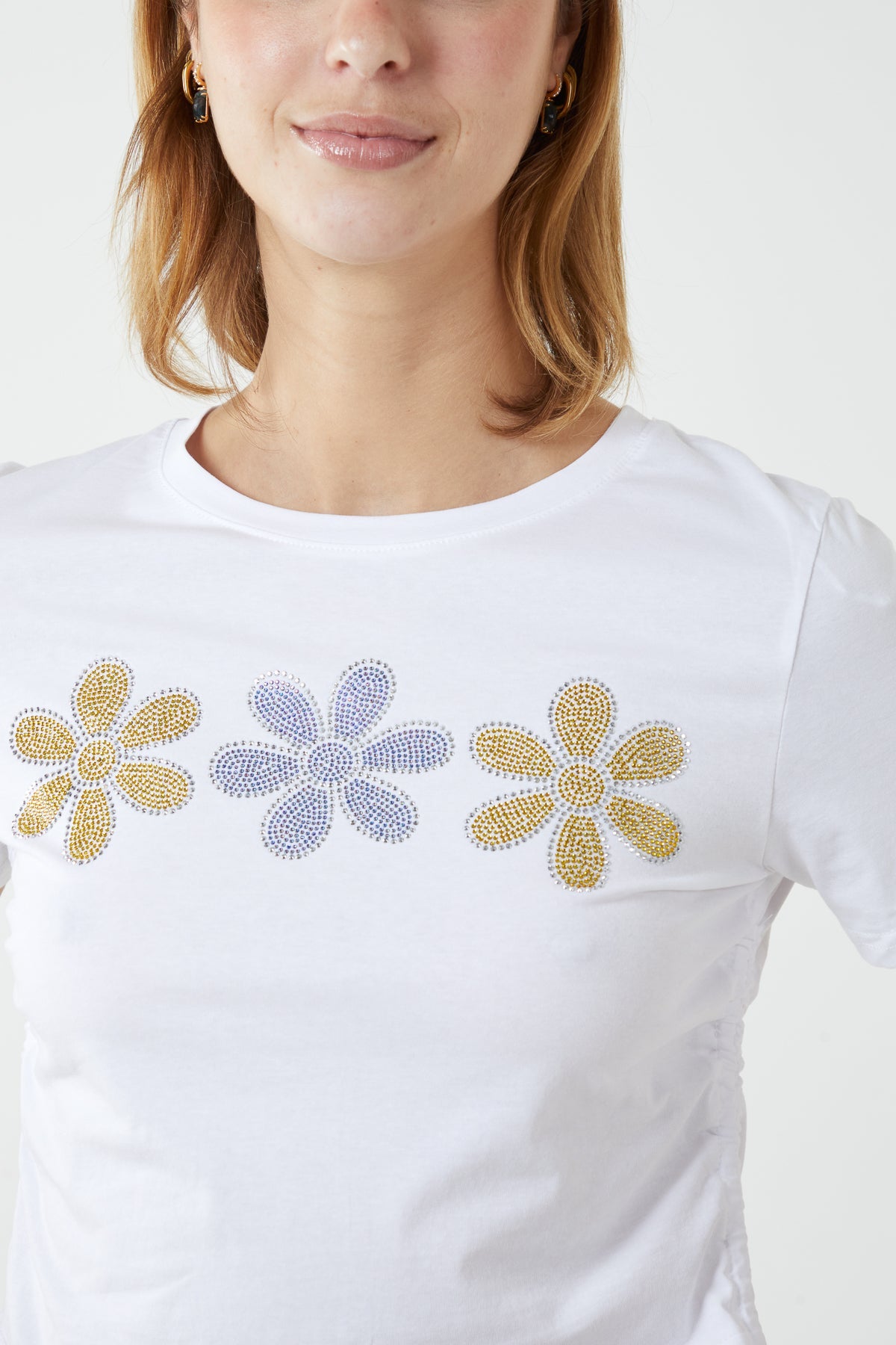 Side Tie Diamante Flower Crop Top