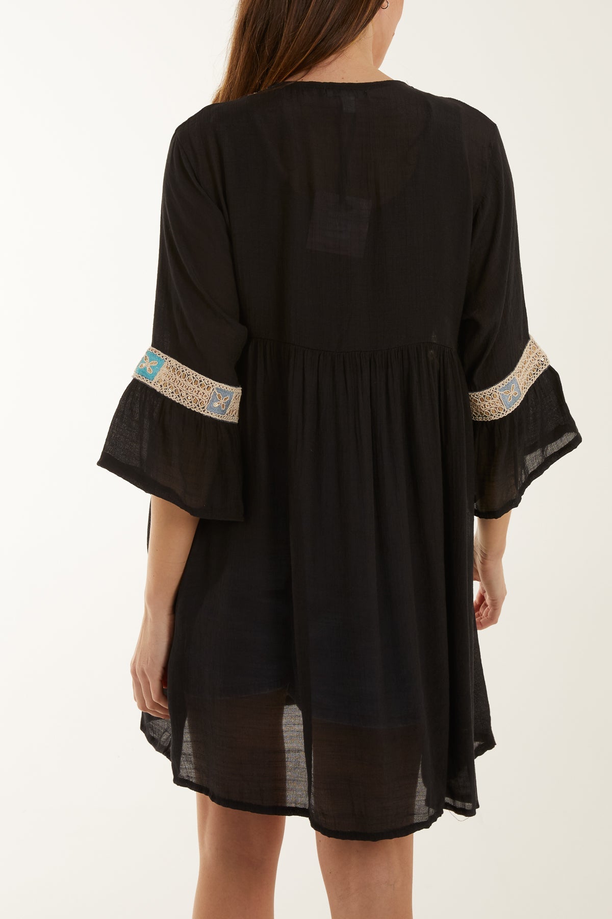 Embroidery & Tassel Cotton Tie Kimono