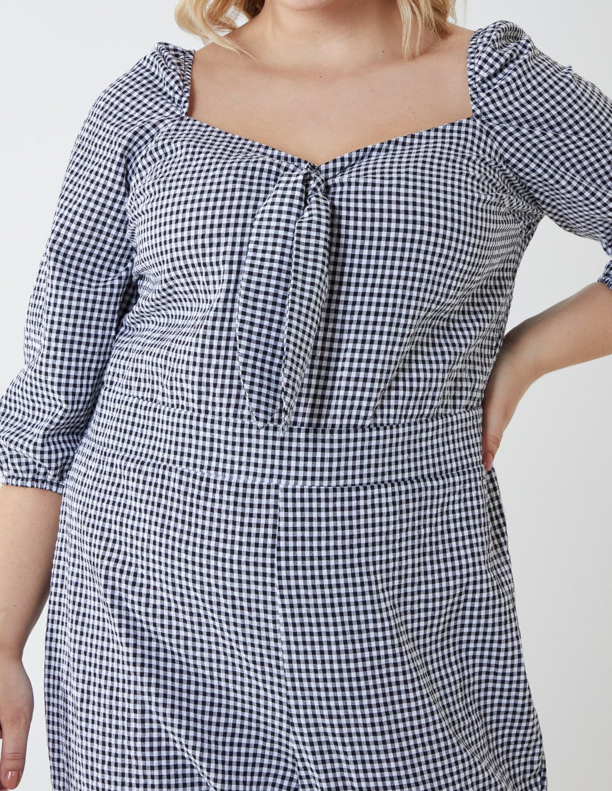 Curve Gingham Sweetheart Neckline Jumpsuit