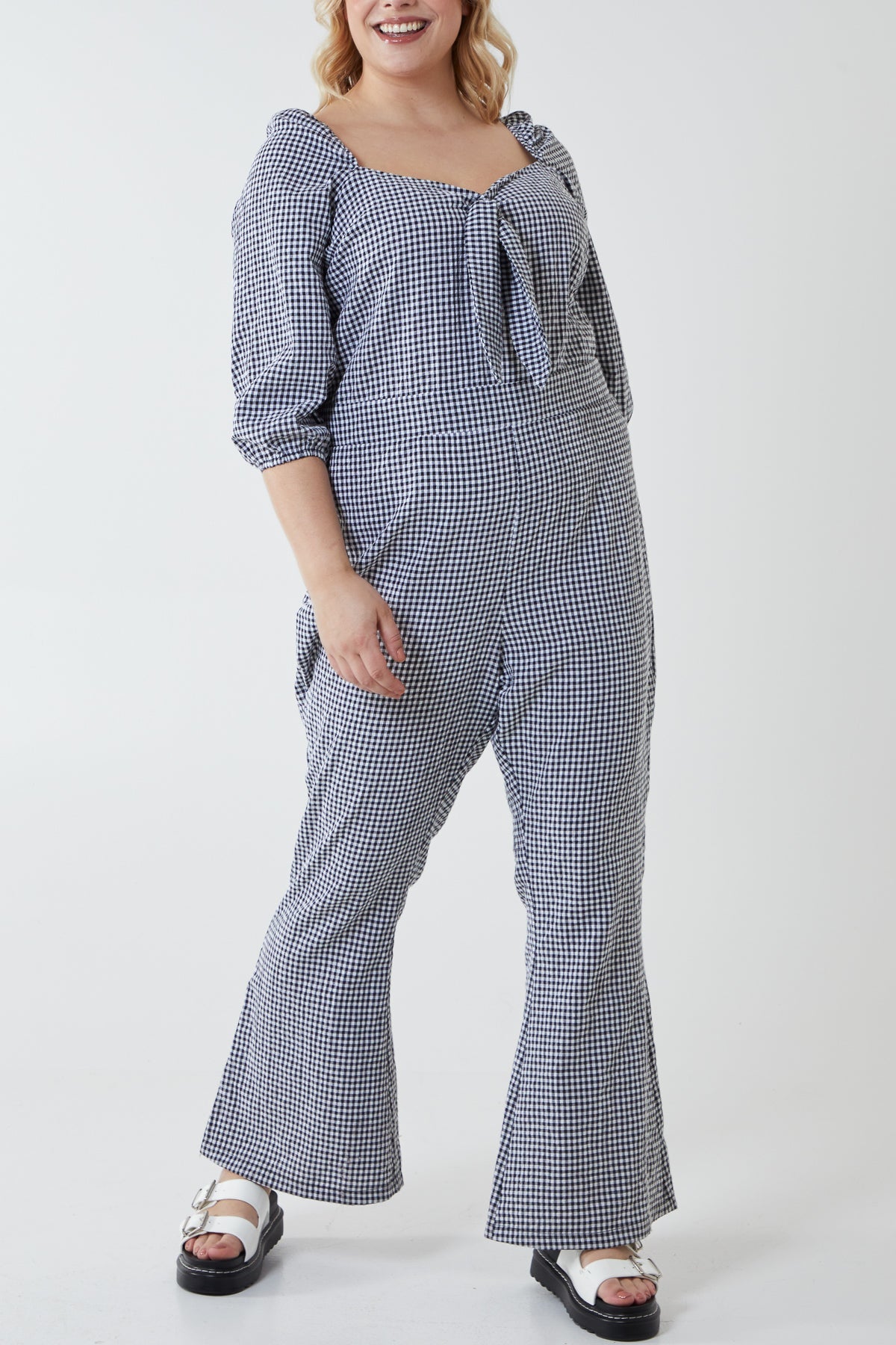 Curve Gingham Sweetheart Neckline Jumpsuit