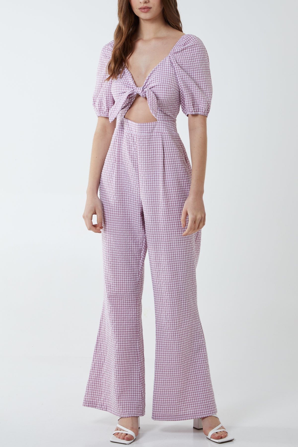 Vichy Gingham Tie Front Jumpsuit