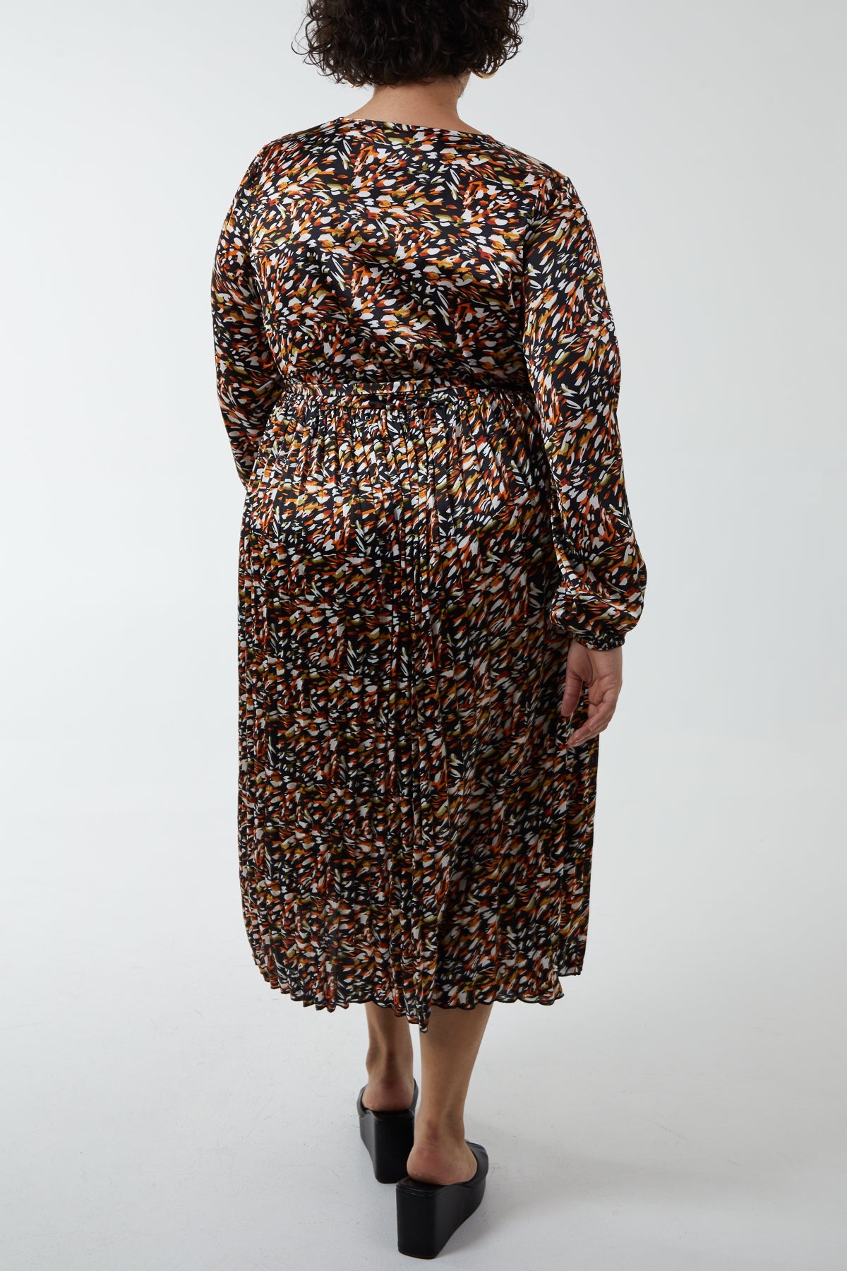 Curve Abstract Animal Wrap Belted Pleated Midi Dress
