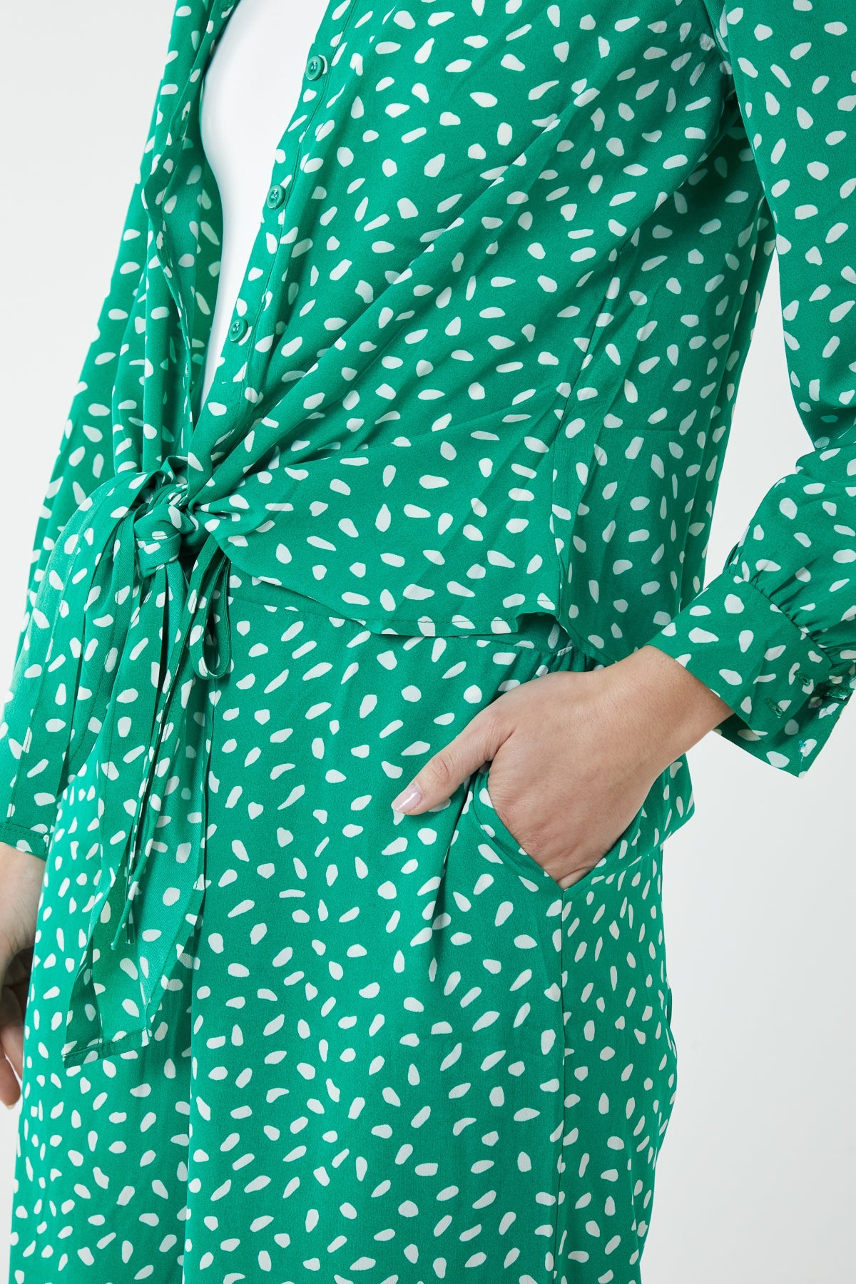 Polka Dot Tie Front Shirt and Trouser Co-Ord