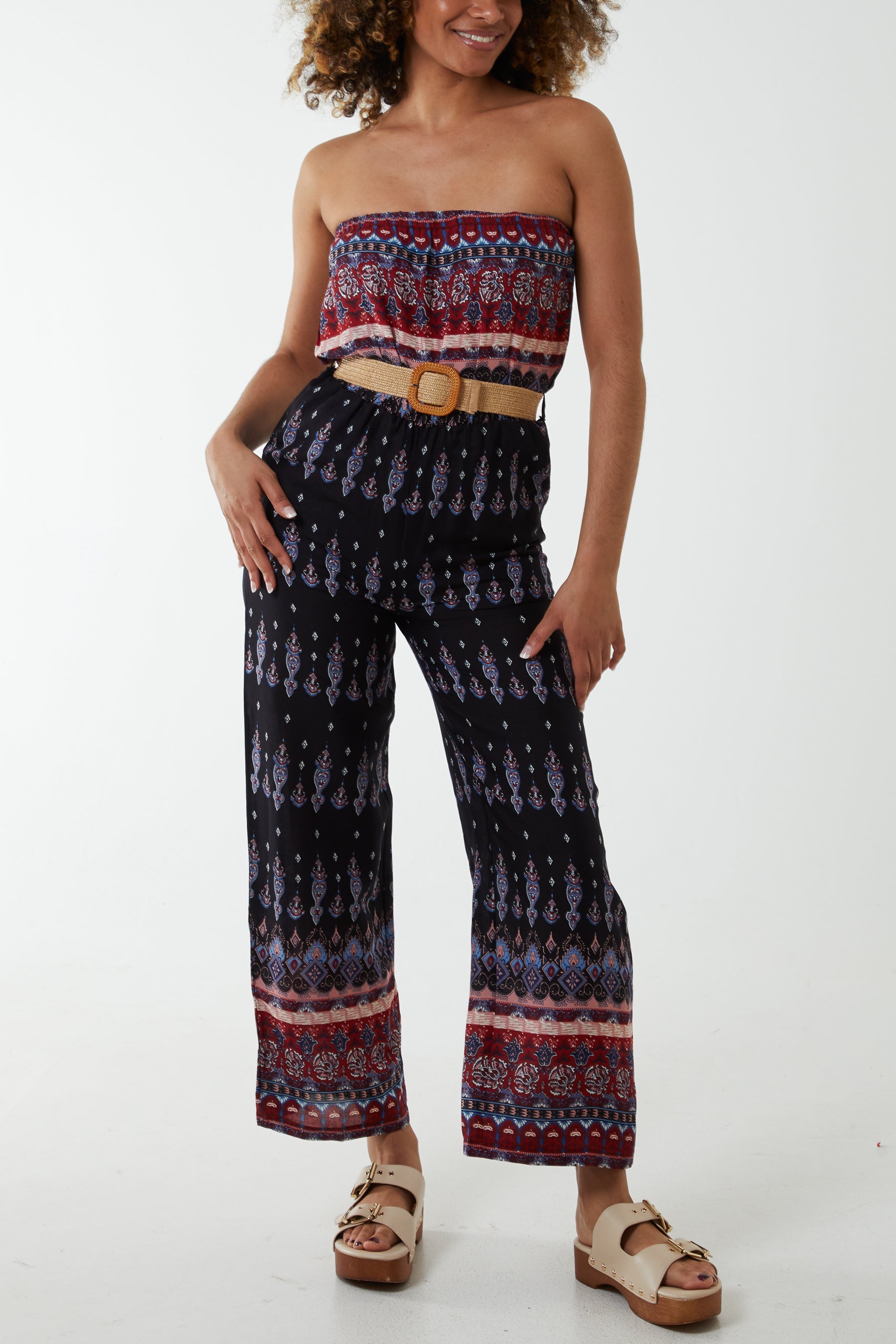 Baroque Belted Bandeau Jumpsuit
