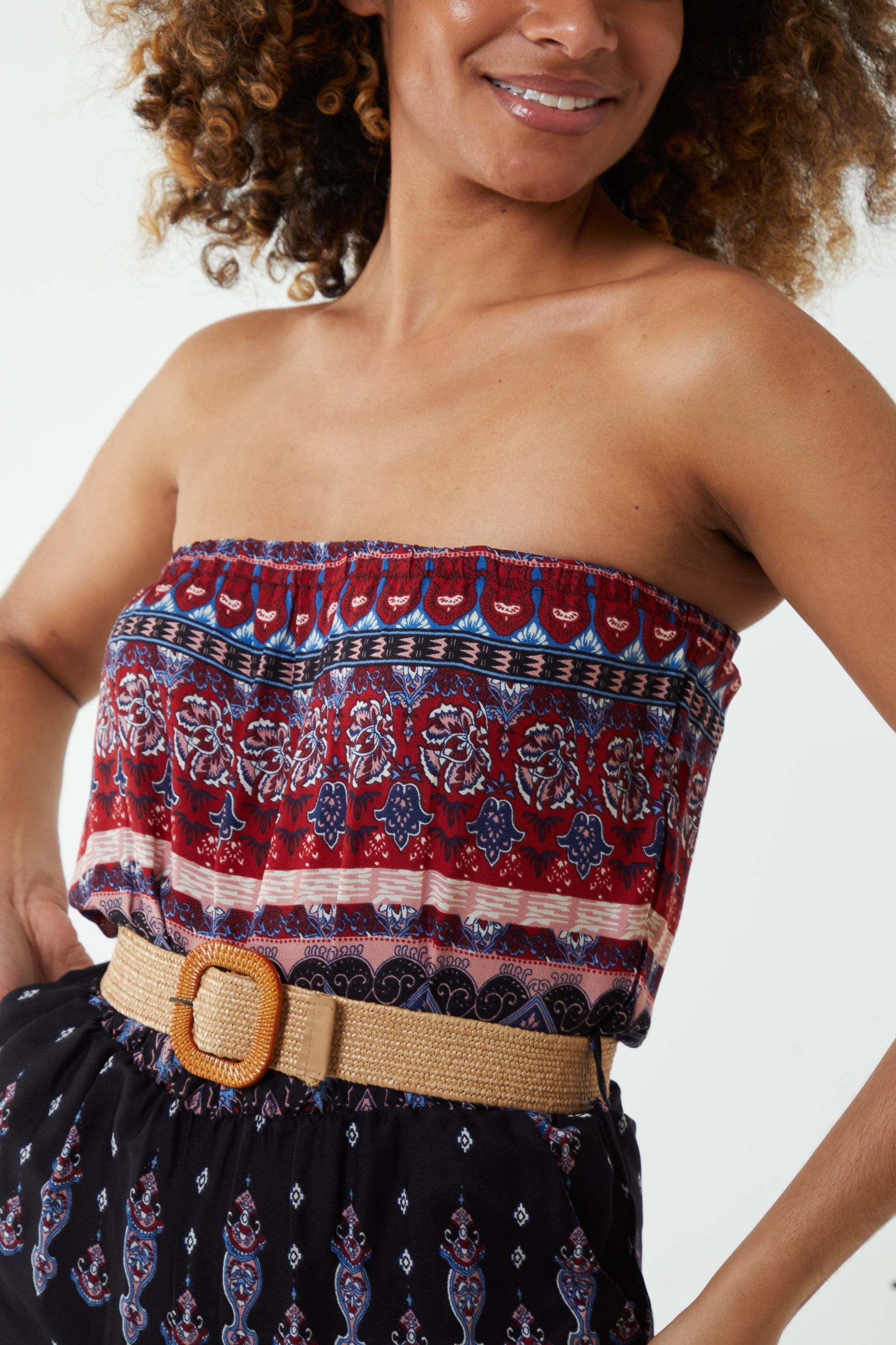 Baroque Belted Bandeau Jumpsuit