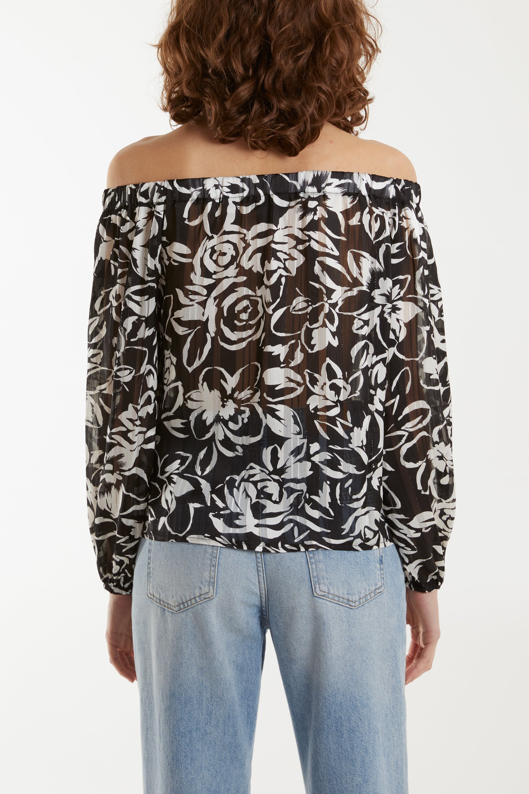 Floral Print Tie Front Bardot Top