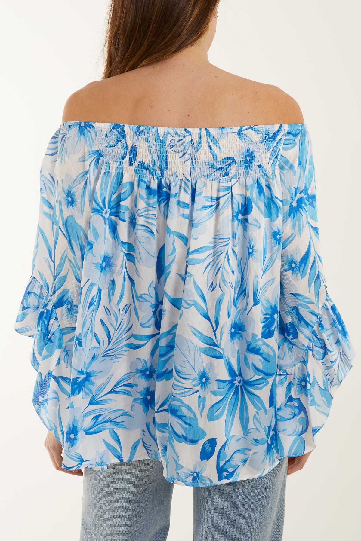 Shirred Bardot Printed Top