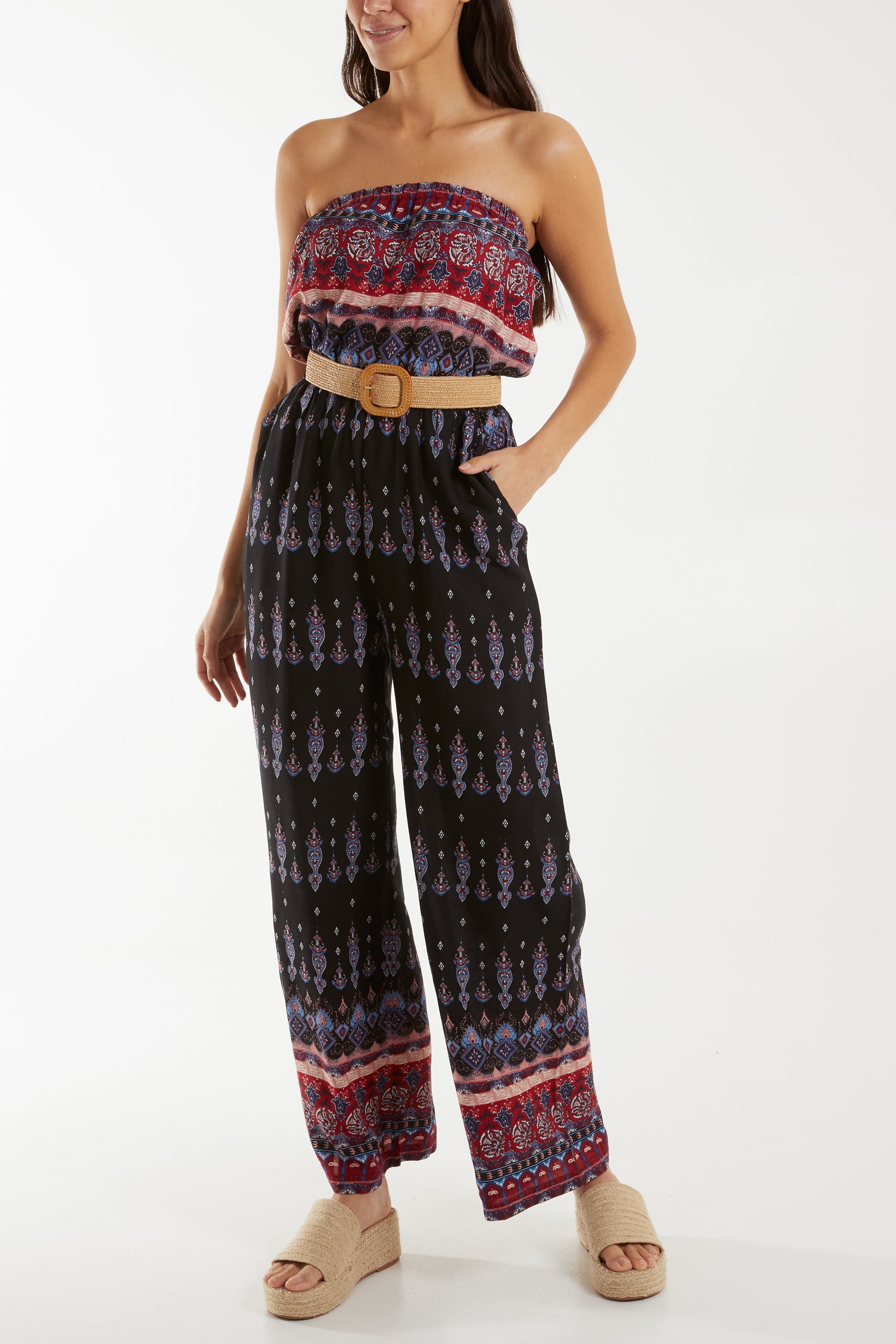 Baroque Belted Bandeau Jumpsuit