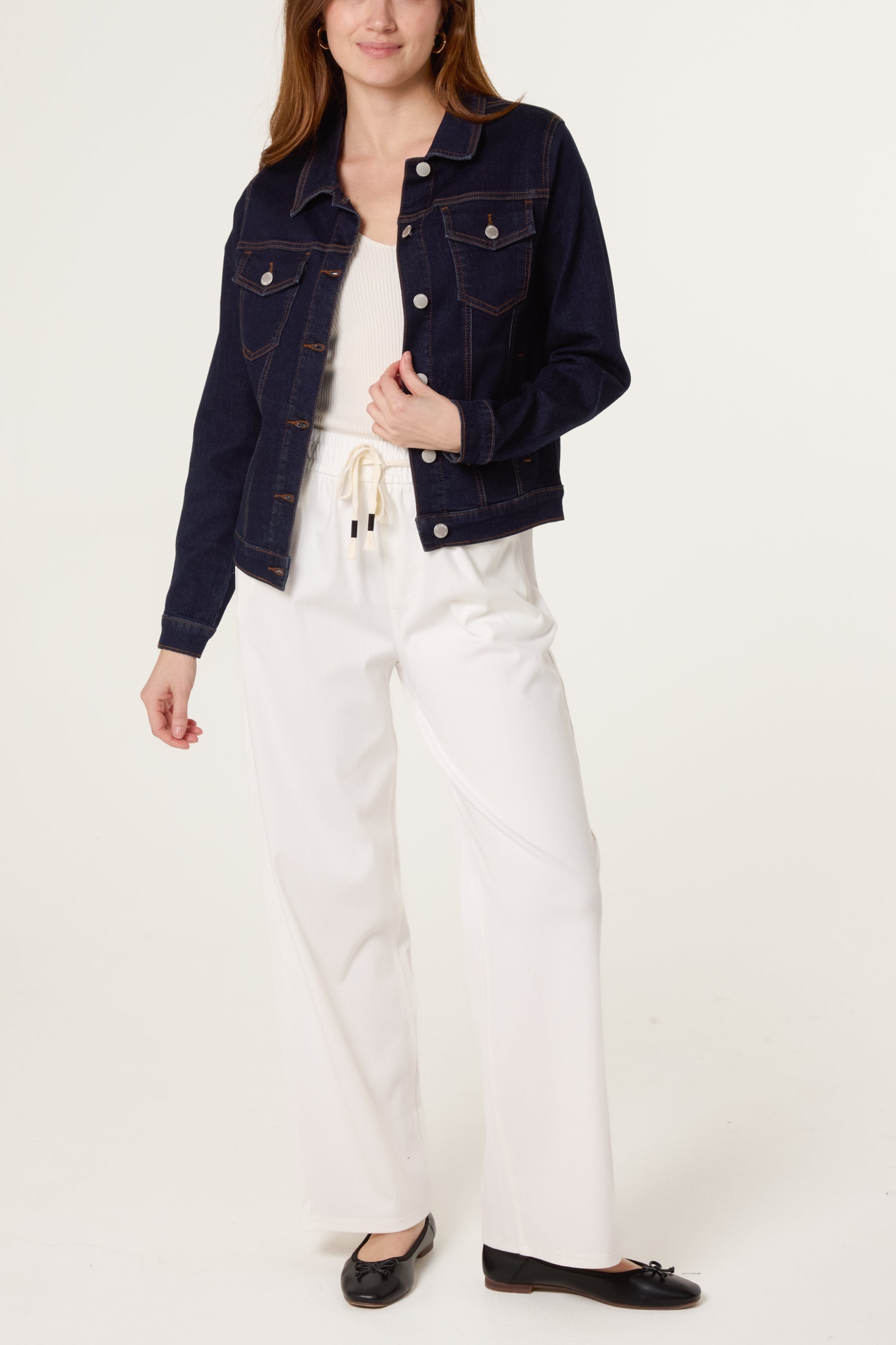 Boxy Contrast Stitch Stretch Denim Jacket
