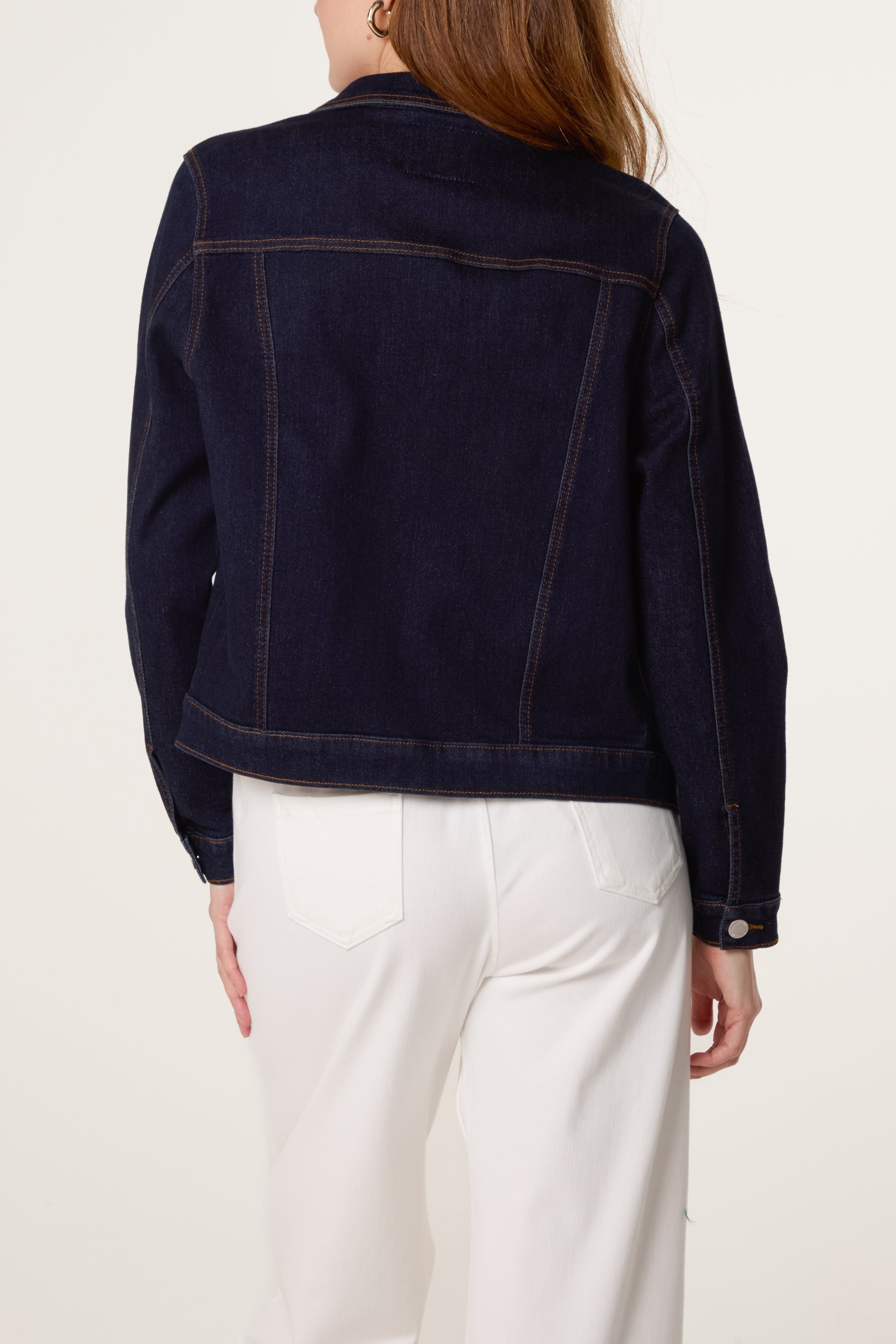 Boxy Contrast Stitch Stretch Denim Jacket