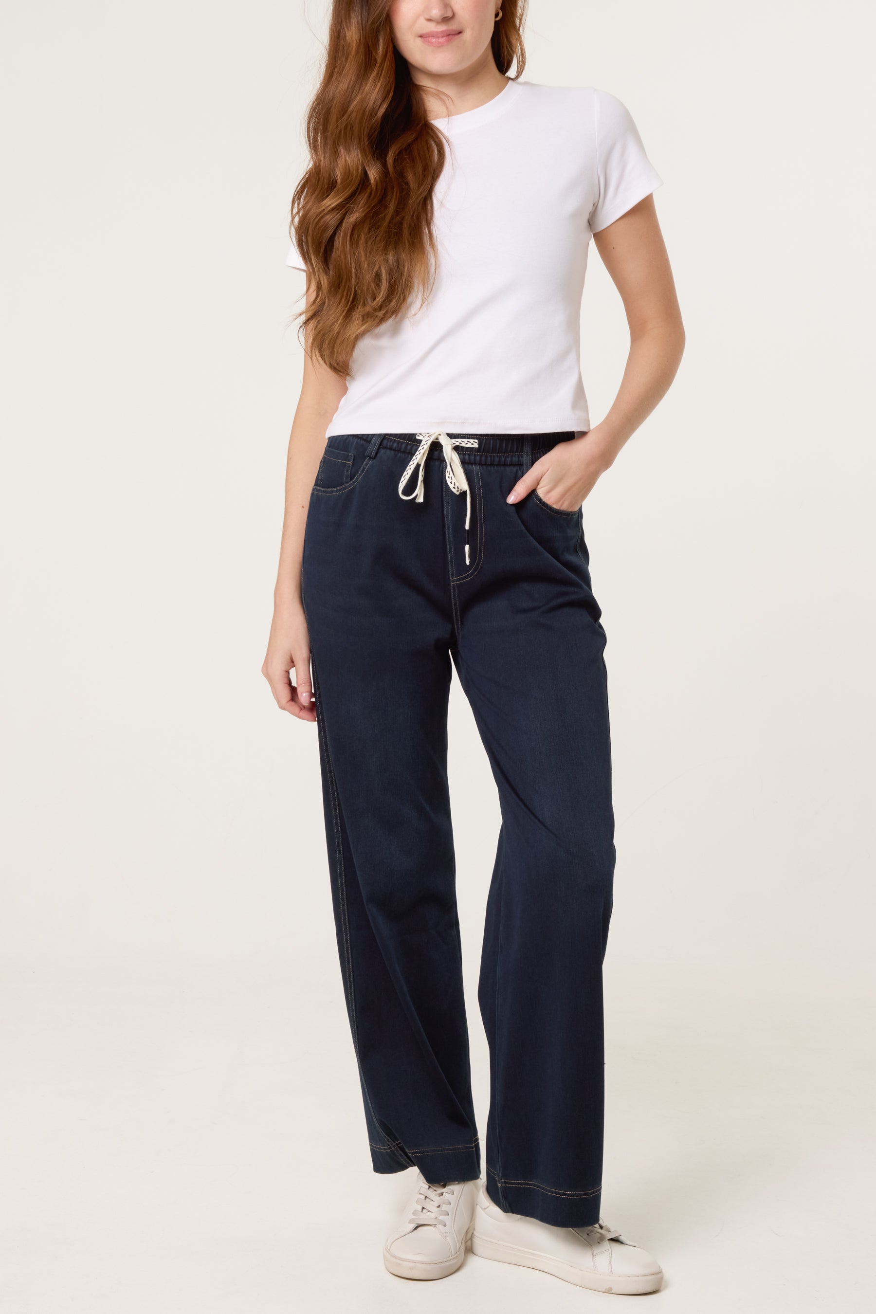 Elastic Waist Heart String Jeans