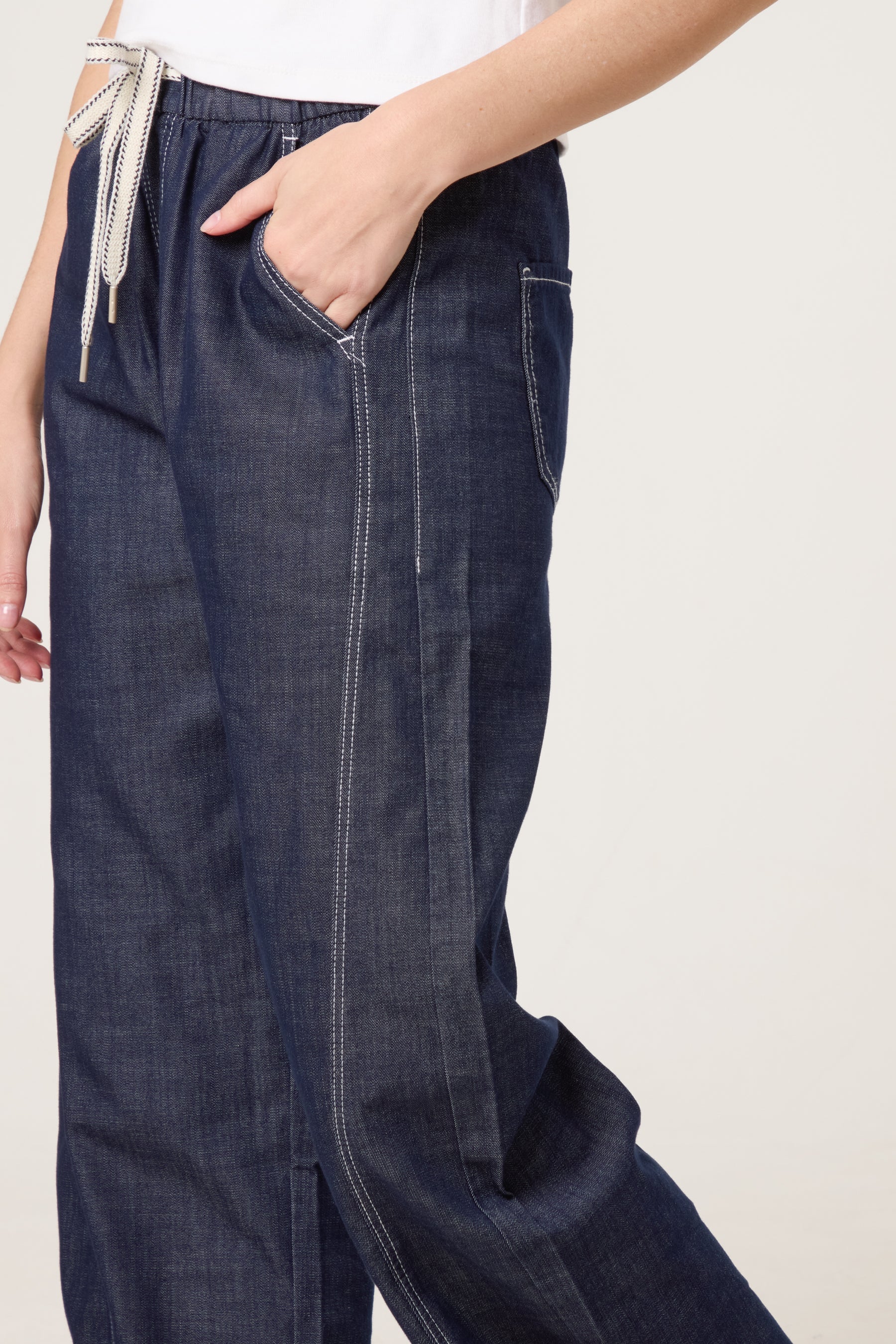 Elastic Waist Seam Detail Jeans