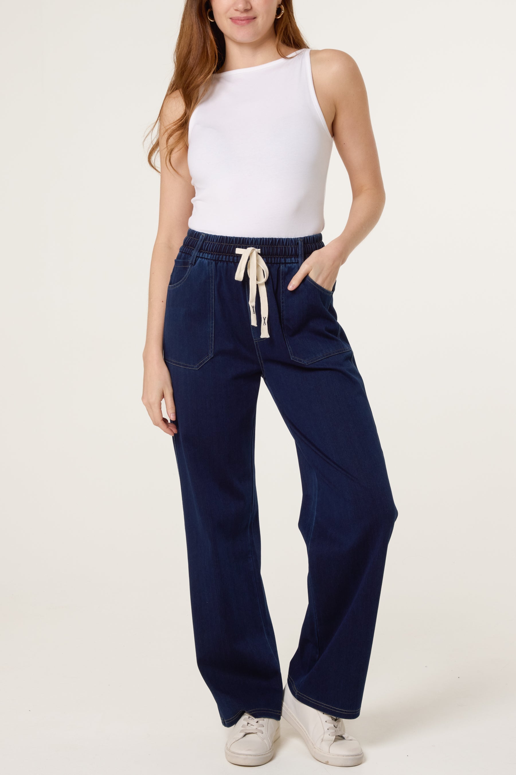 String Tie Flared Ankle Jeans