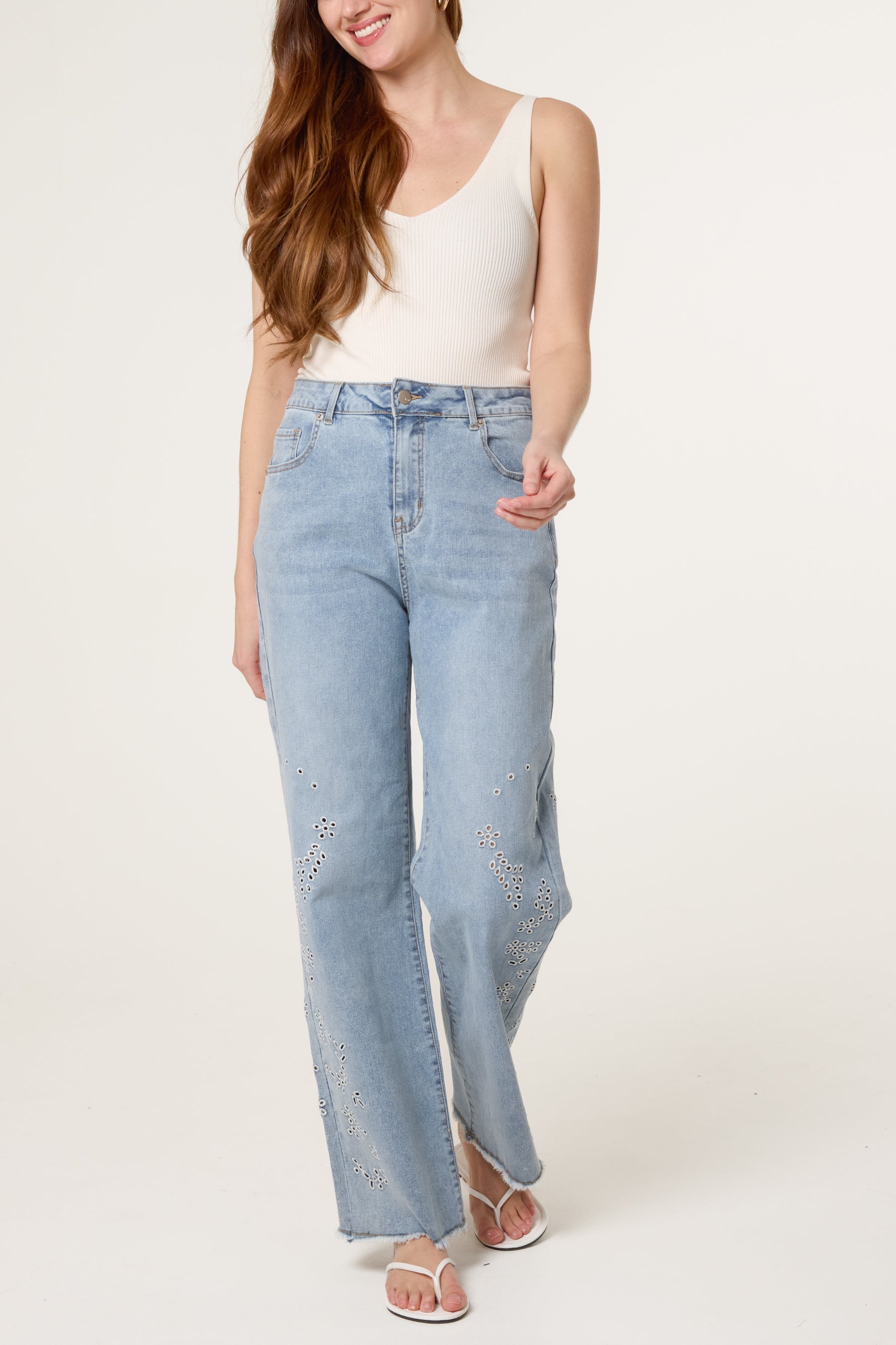 Floral Eyelet Embroidery Detail Jeans