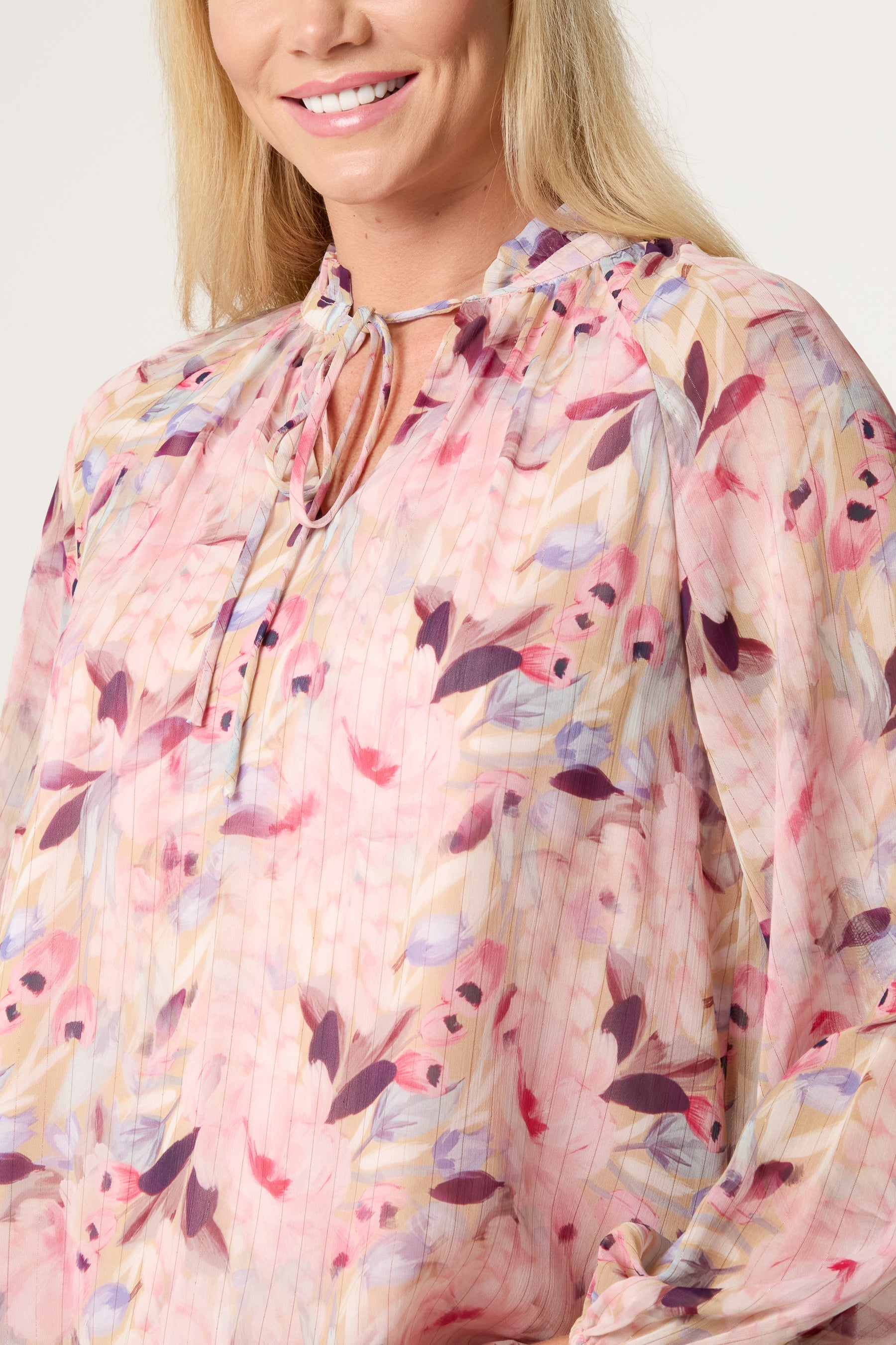 Petal Print Tie Front Blouse