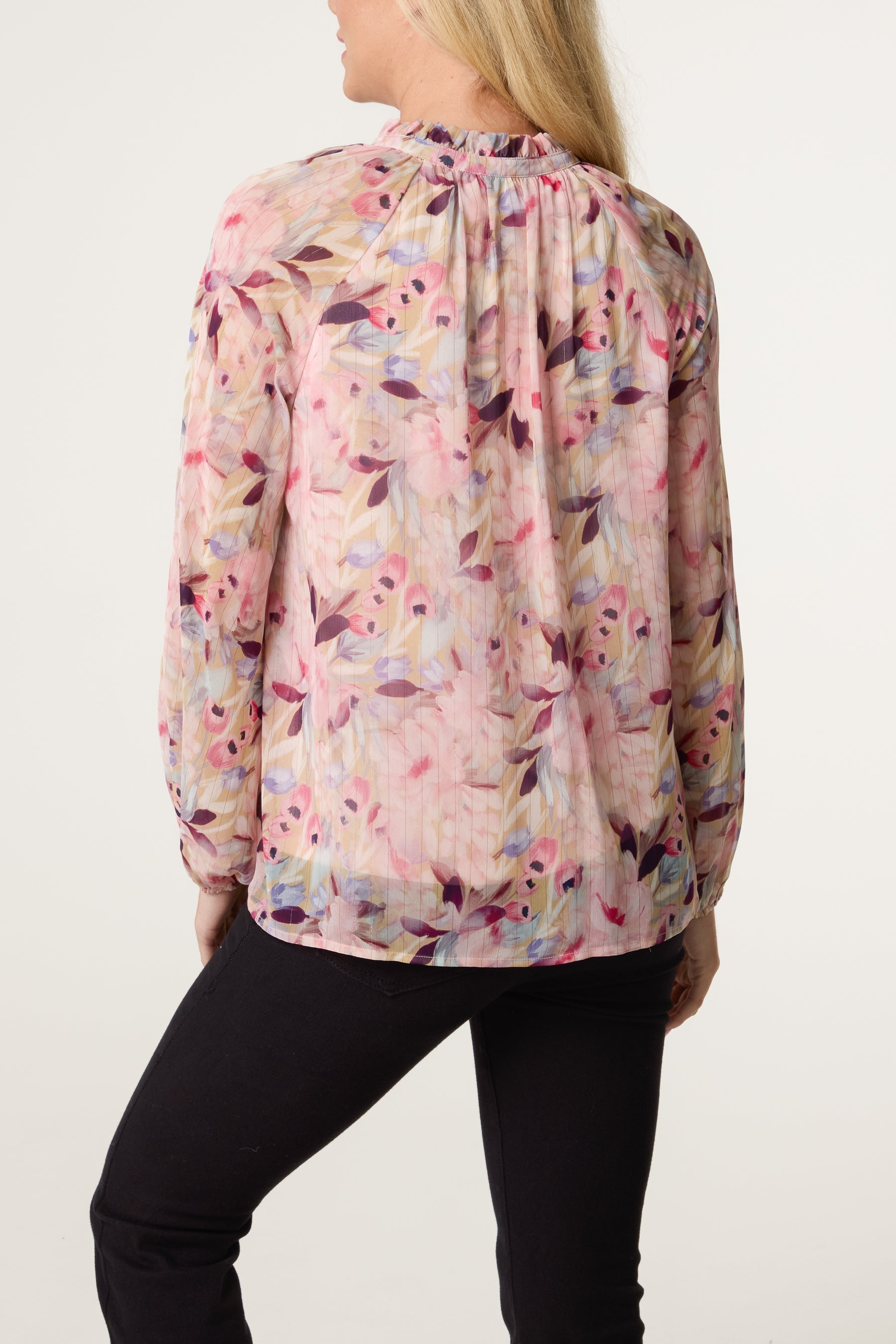 Petal Print Tie Front Blouse