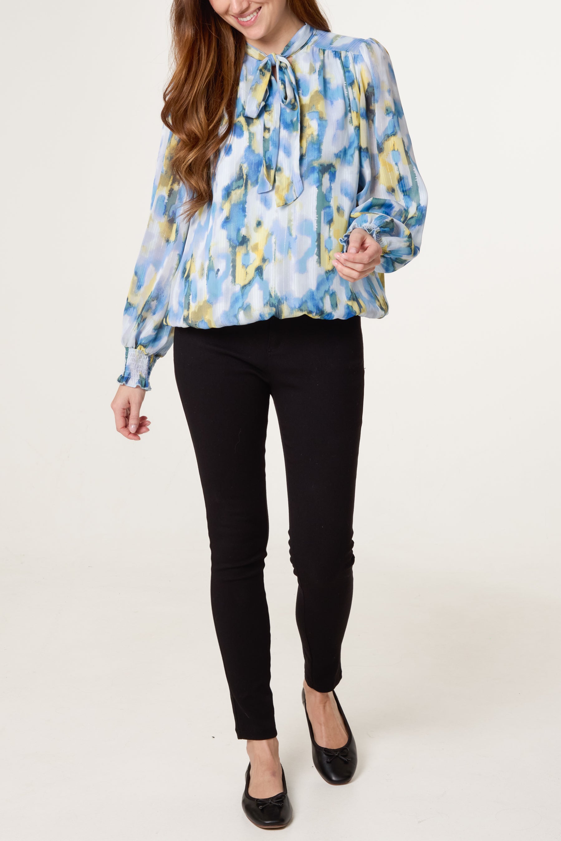 Watercolour Pussybow Puffball Top