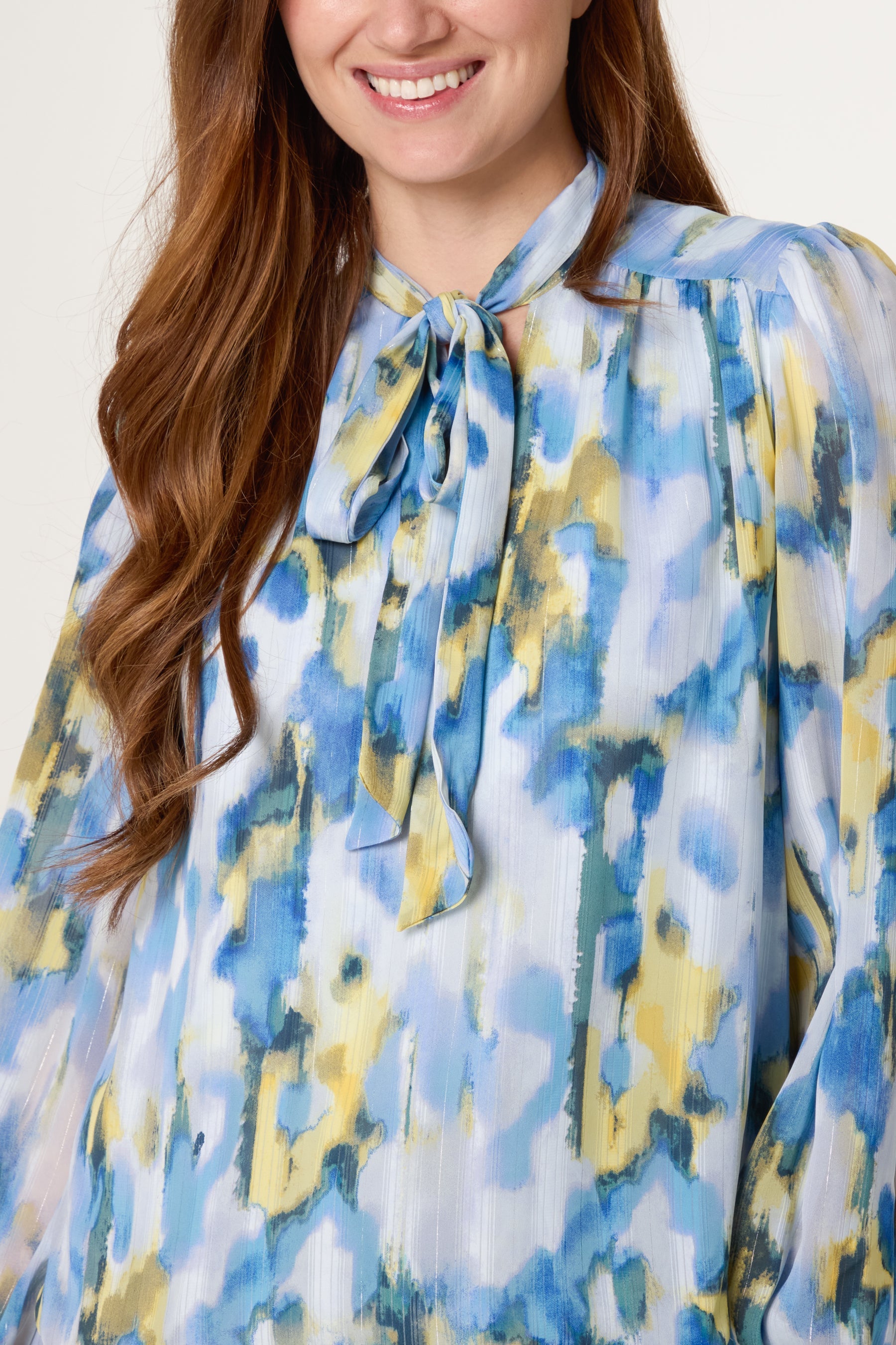 Watercolour Pussybow Puffball Top