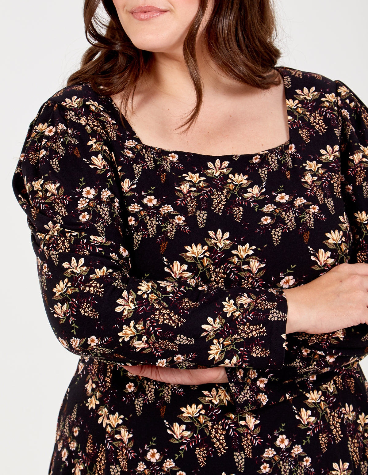 Curve Square Neck Floral Mini Dress