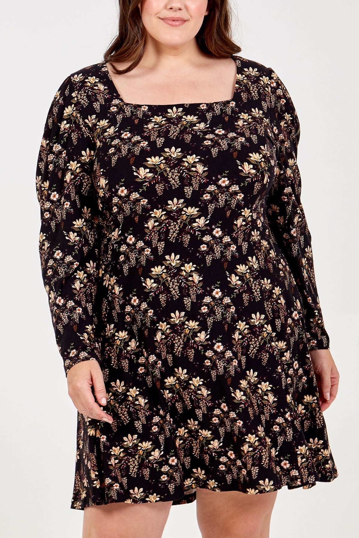 Curve Square Neck Floral Mini Dress