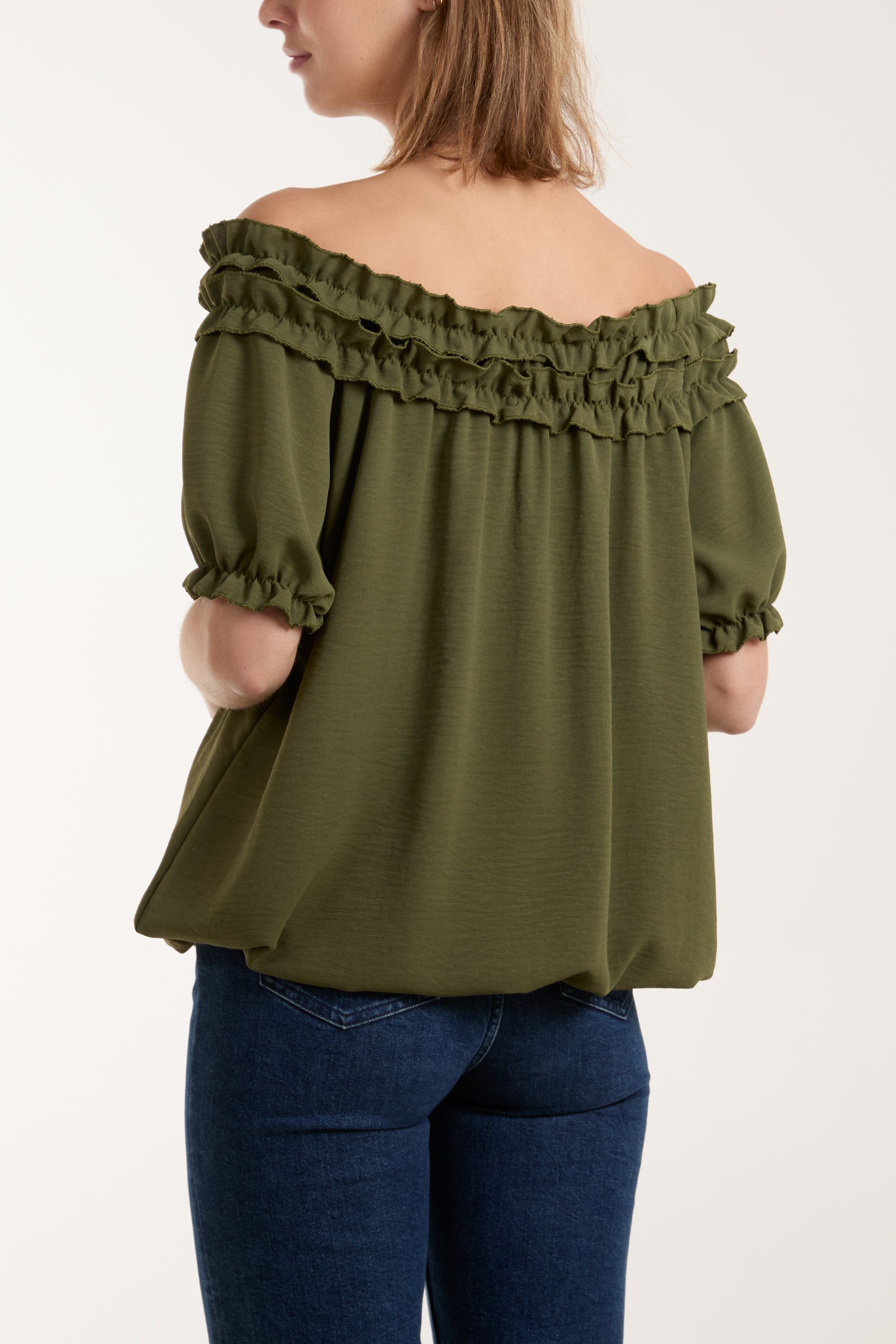 Ruffle Bardot Bubble Hem Top