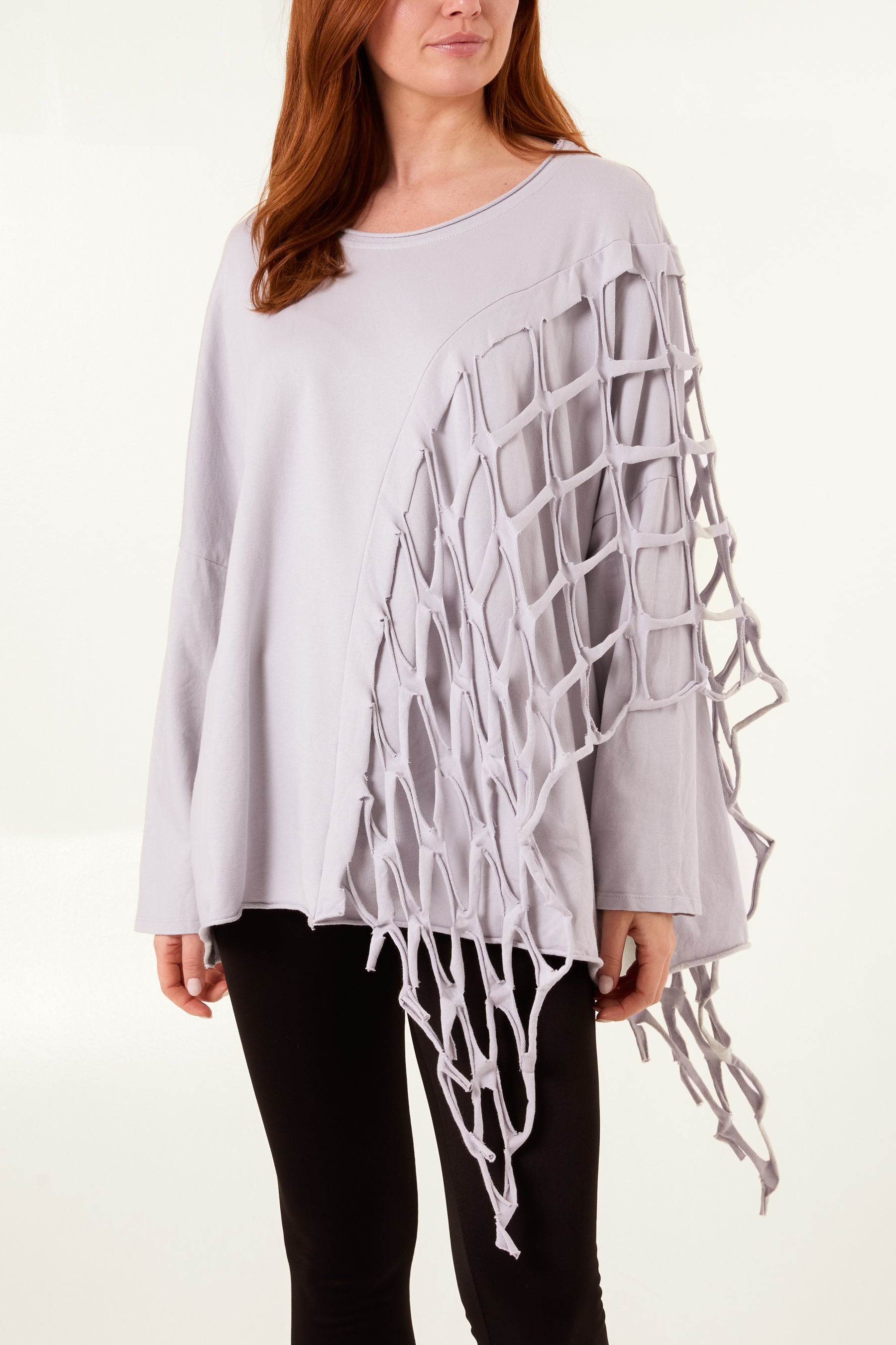 Square Net Asymmetric Long Sleeve Top