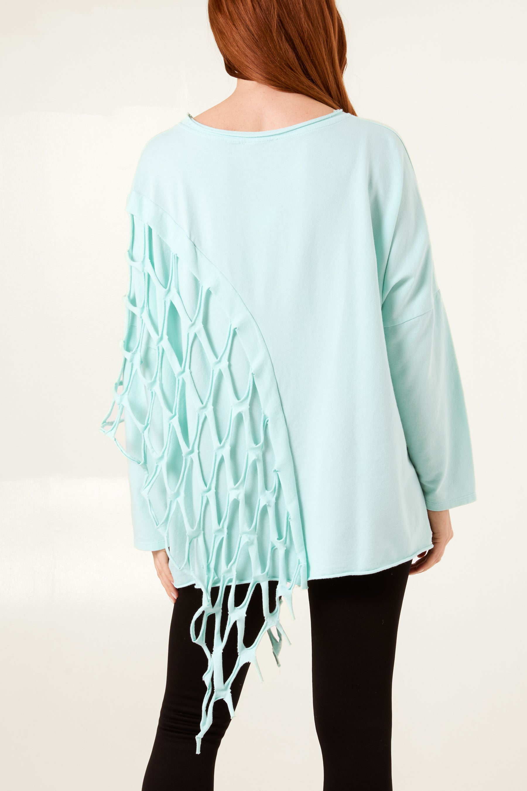 Square Net Asymmetric Long Sleeve Top