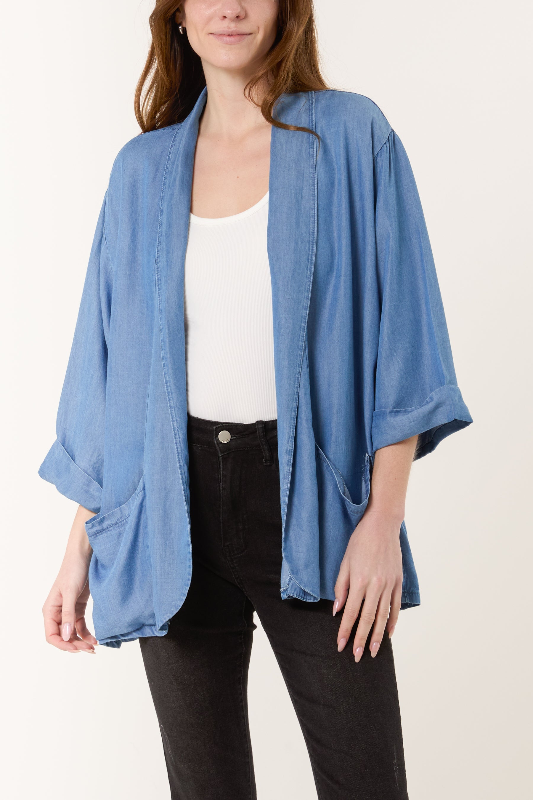 Floaty Denim Pockets Kimono Jacket