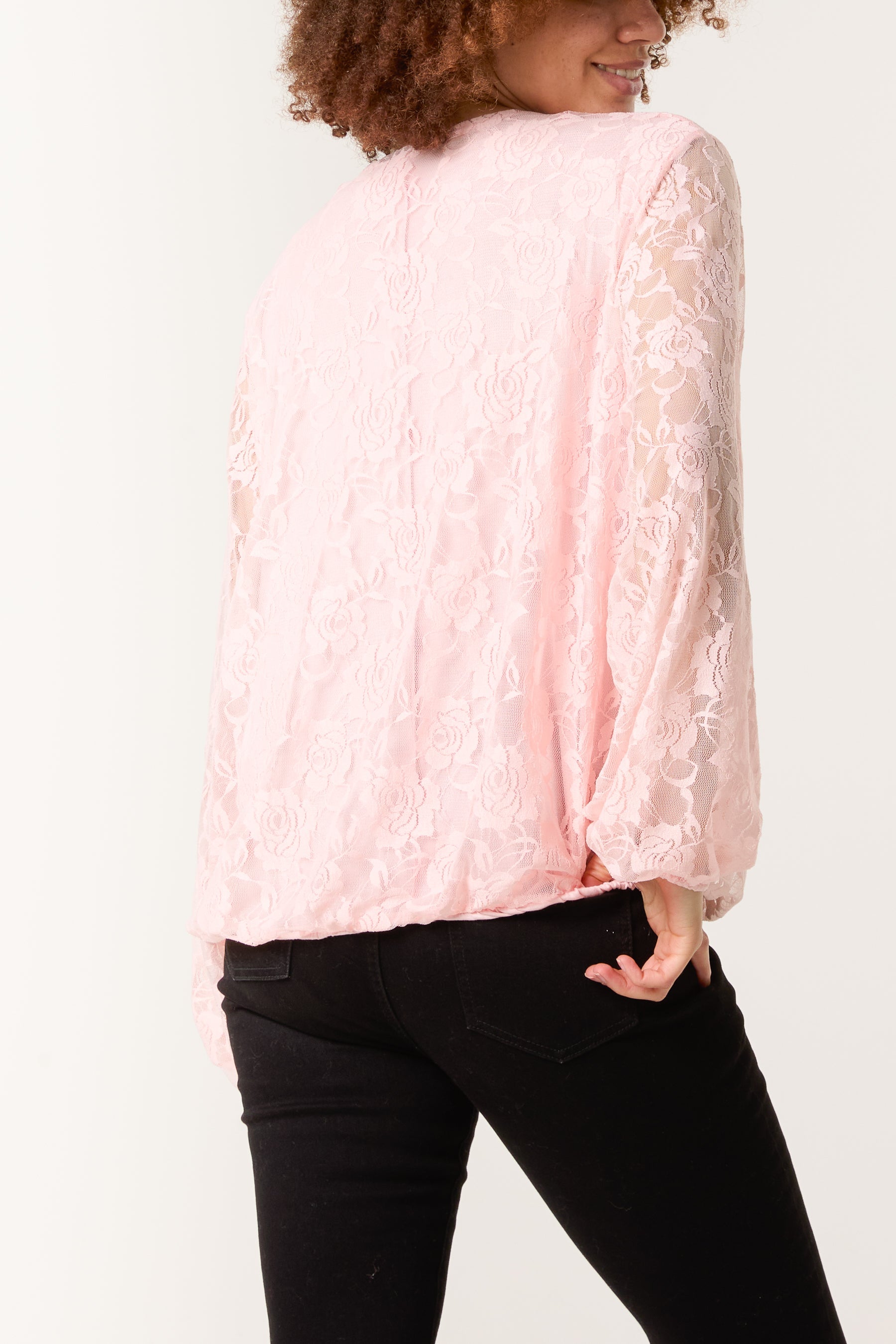 Round Neck Puffball Sleeve Lace Top