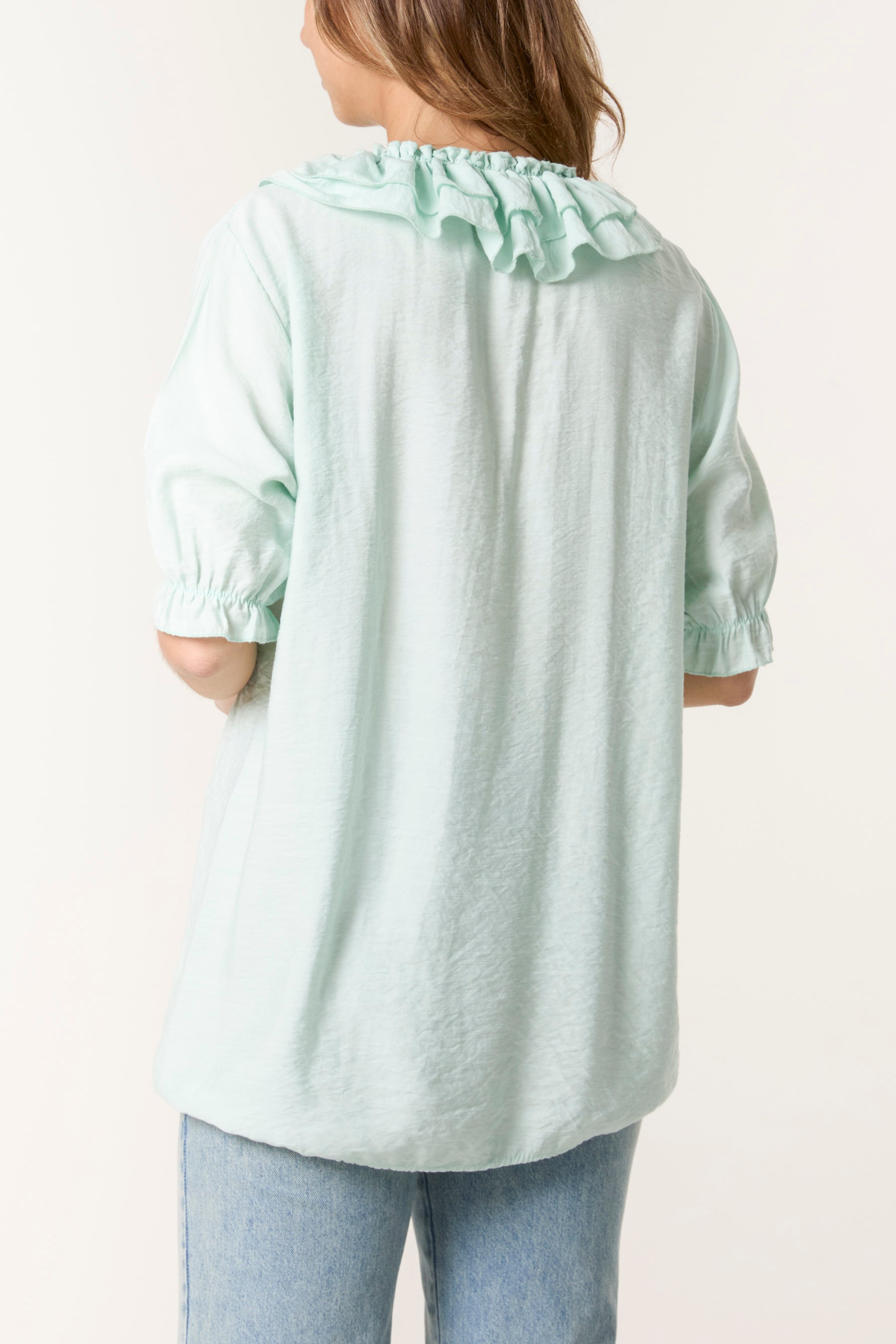Ruffle Neck Short Sleeve Blouse