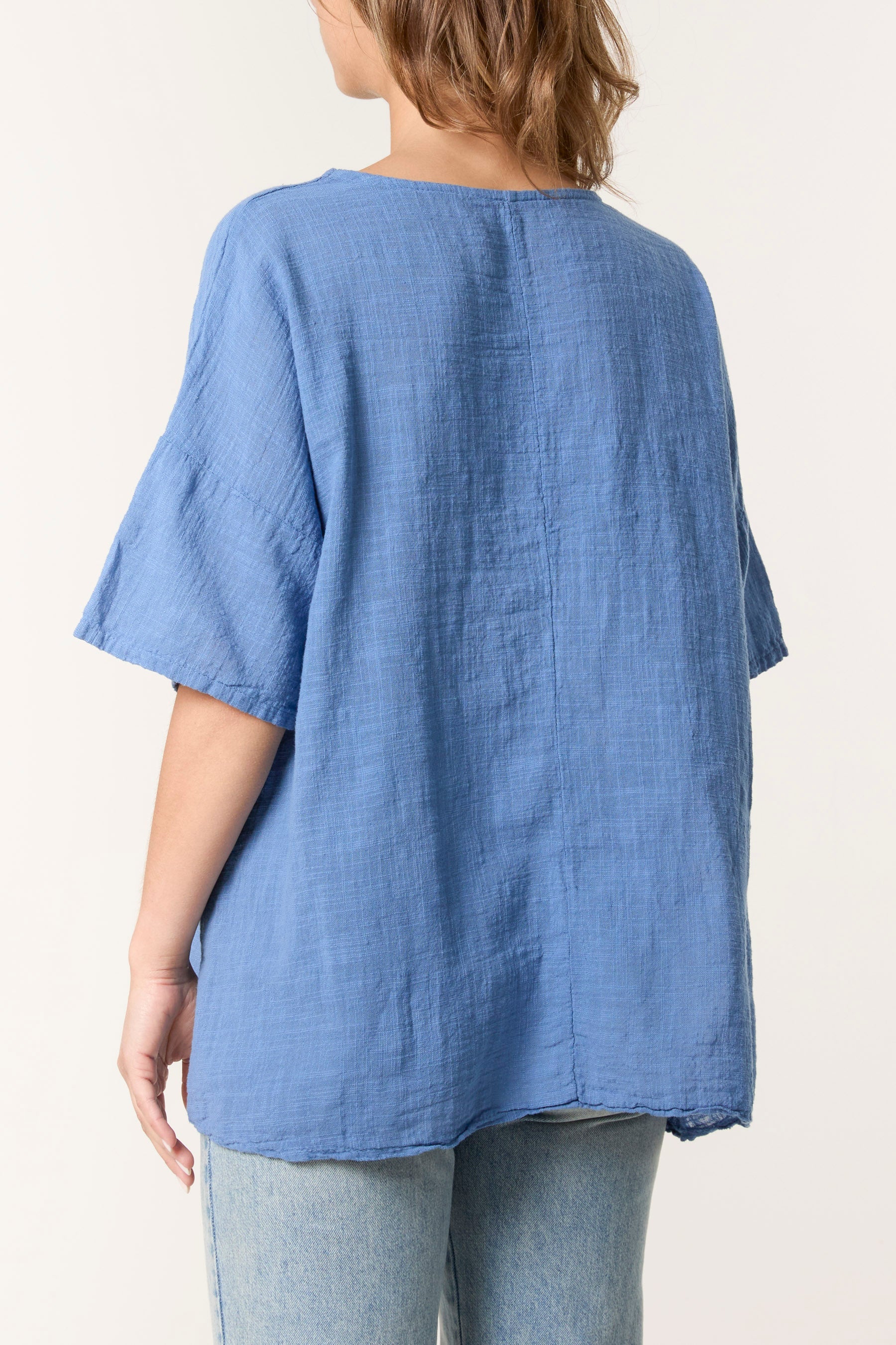 Round Neck Button Detail Cotton Top