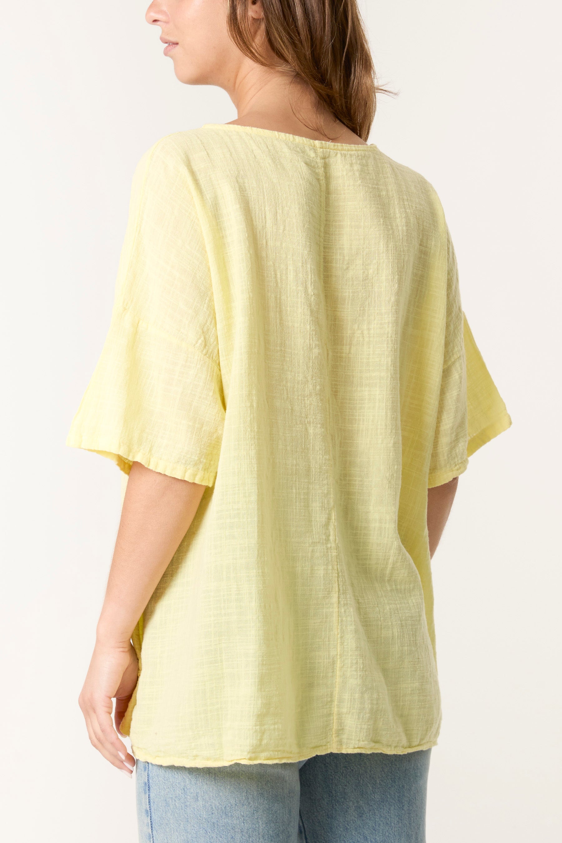 Round Neck Button Detail Cotton Top