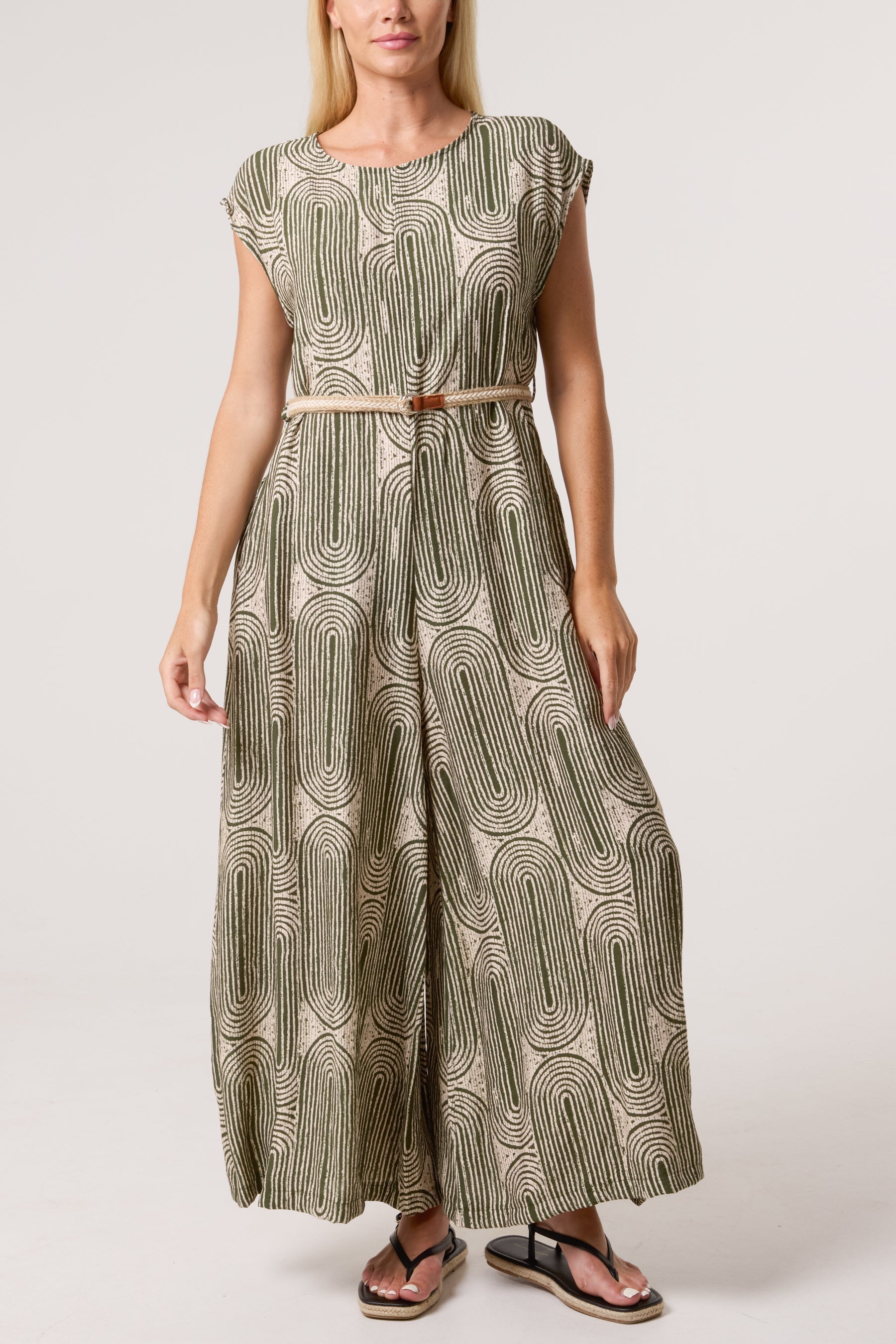 Monochrome Belted Wide Leg Jumpsuit