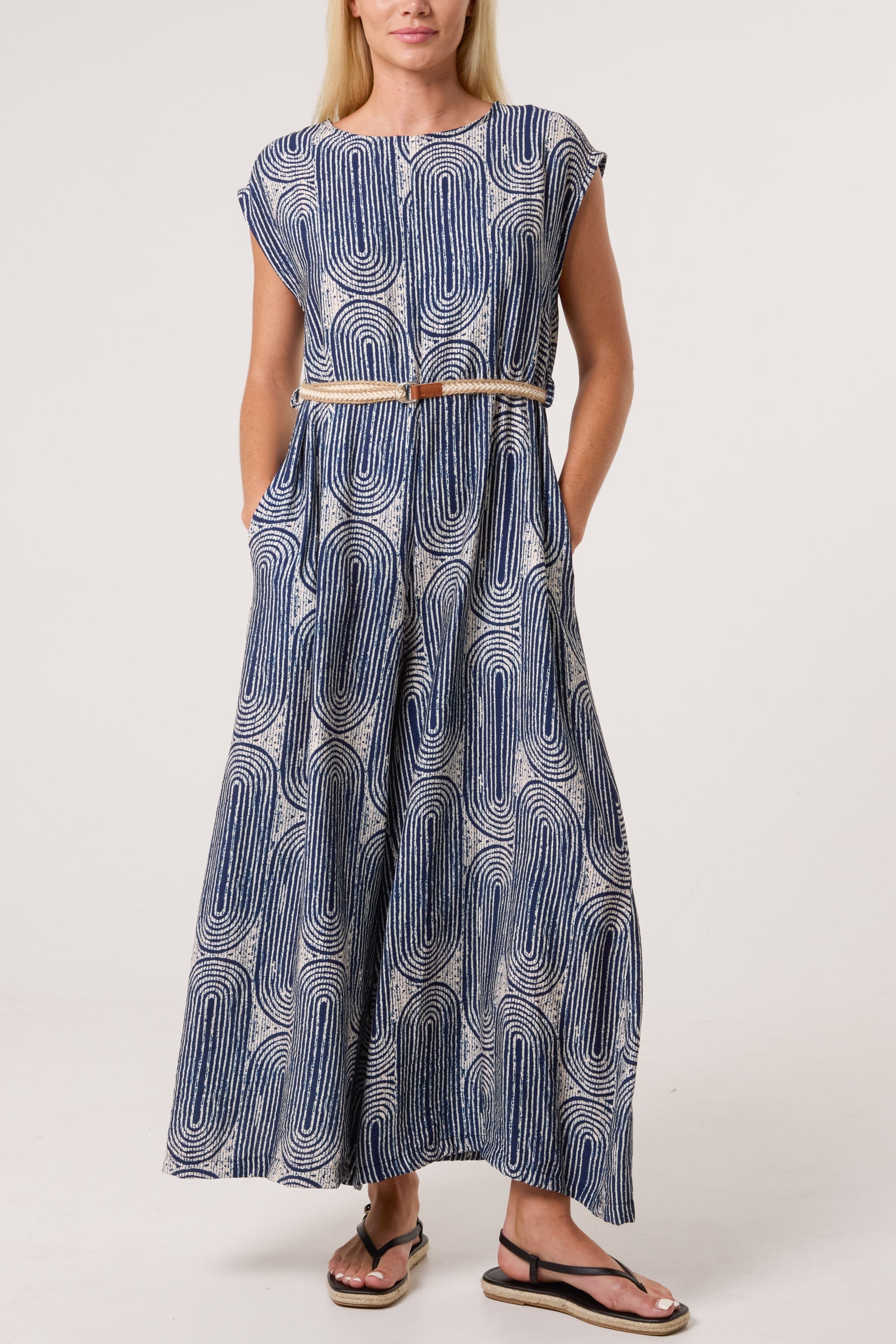 Monochrome Belted Wide Leg Jumpsuit