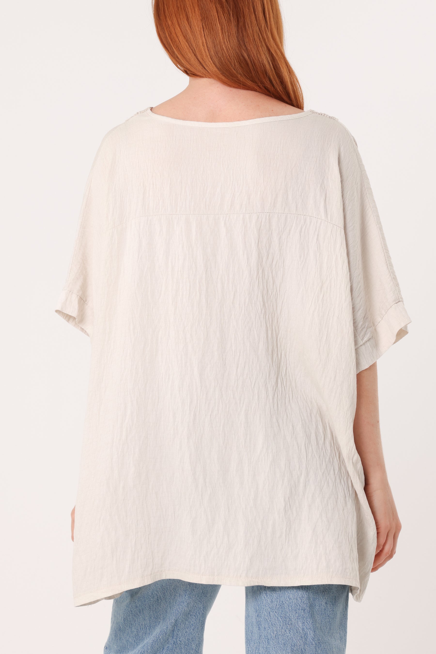 V-Neck Sequins Trim Short Sleeve Top