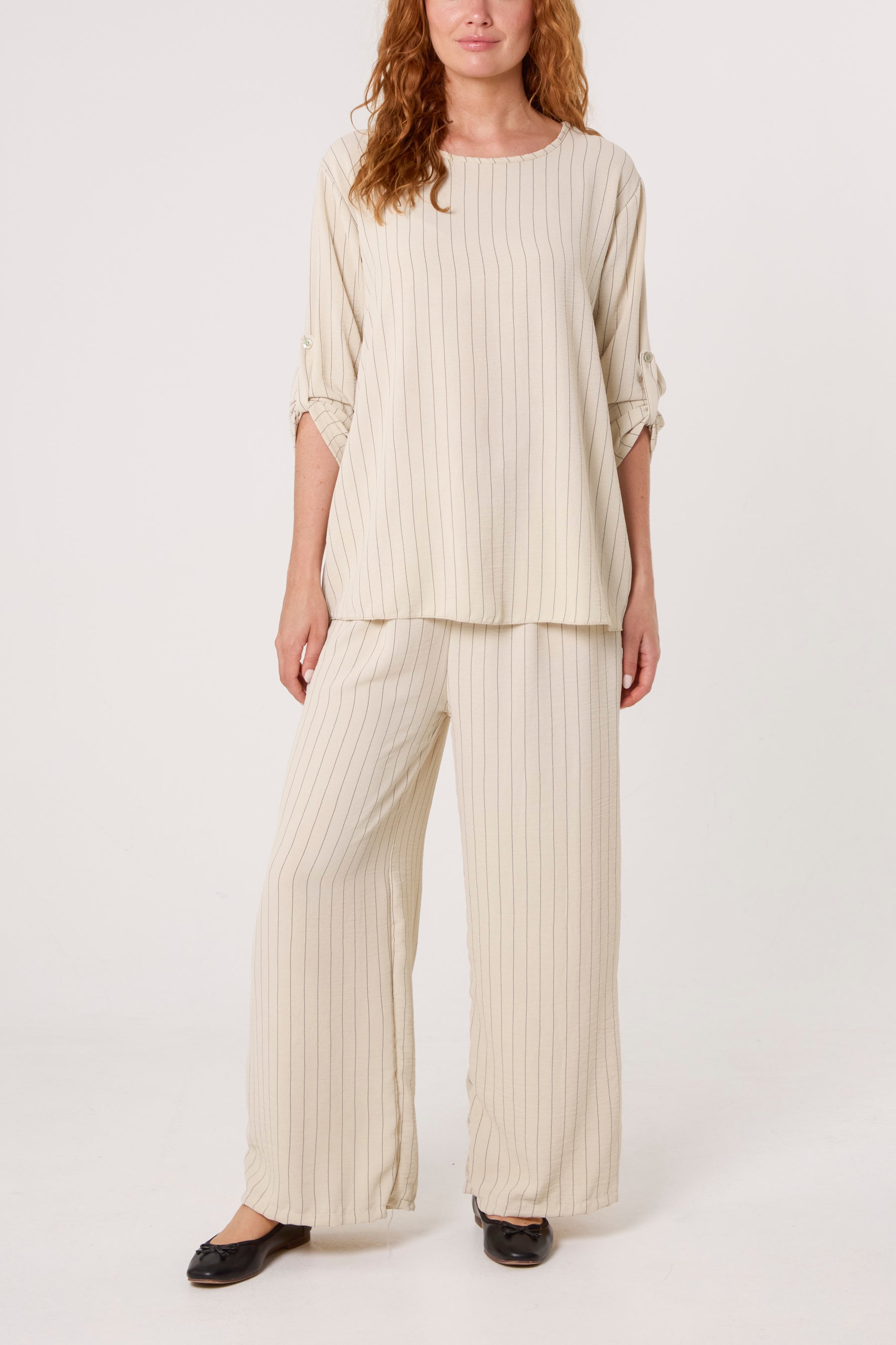 Stripe Round Neck Blouse & Trouser Set