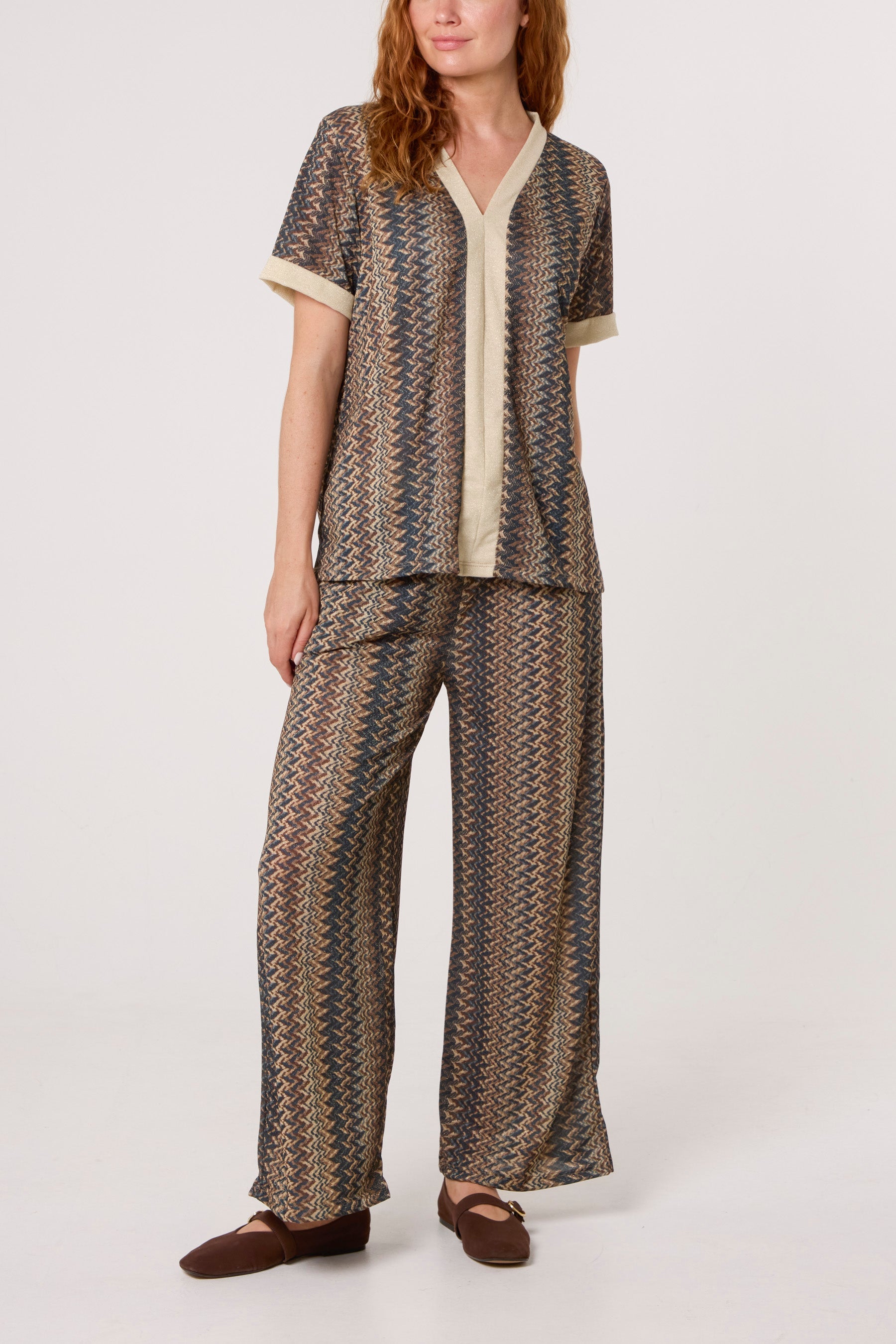 Shimmer Zig Zag Contrast Top & Trousers